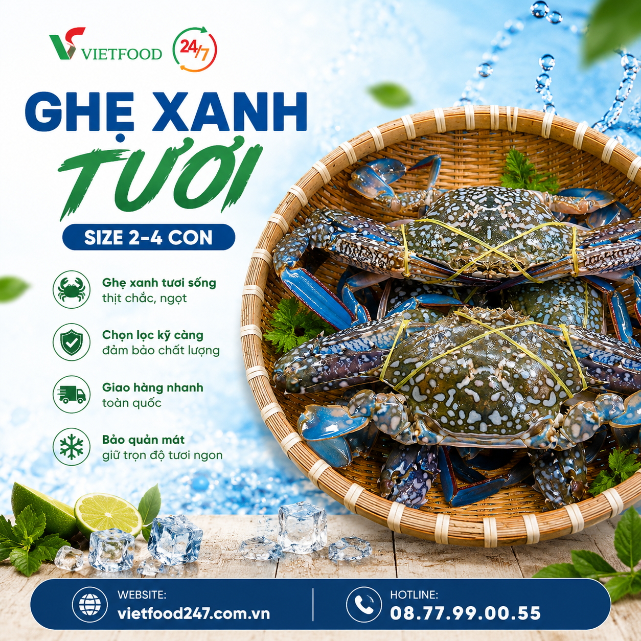 Ghẹ Xanh Tươi Size 2-4 con