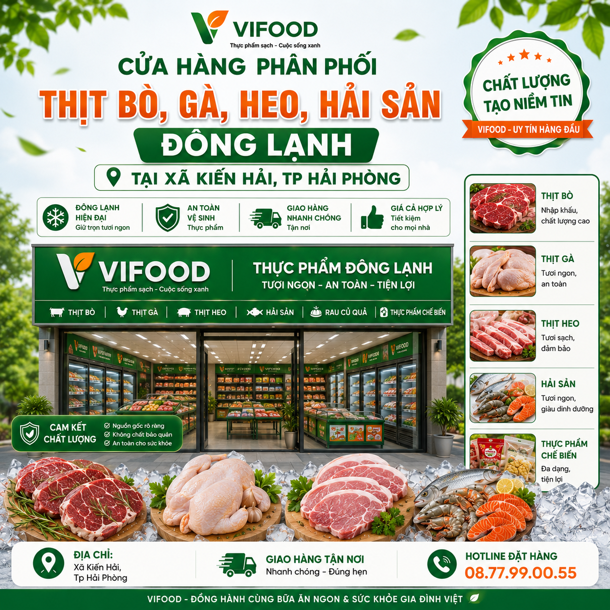 Cửa Hàng Phân Phối Thịt Bò, Gà, Heo, Hải Sản Đông Lạnh Tại Xã Kiến Hải, Tp Hải Phòng