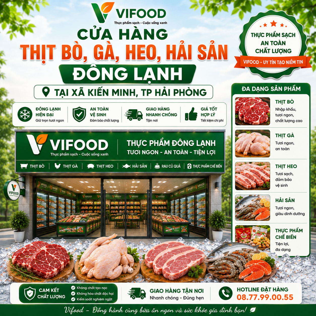 Nhà cung cấp thịt bò gà heo hải sản đông lạnh tại Xã Kiến Minh Hải Phòng