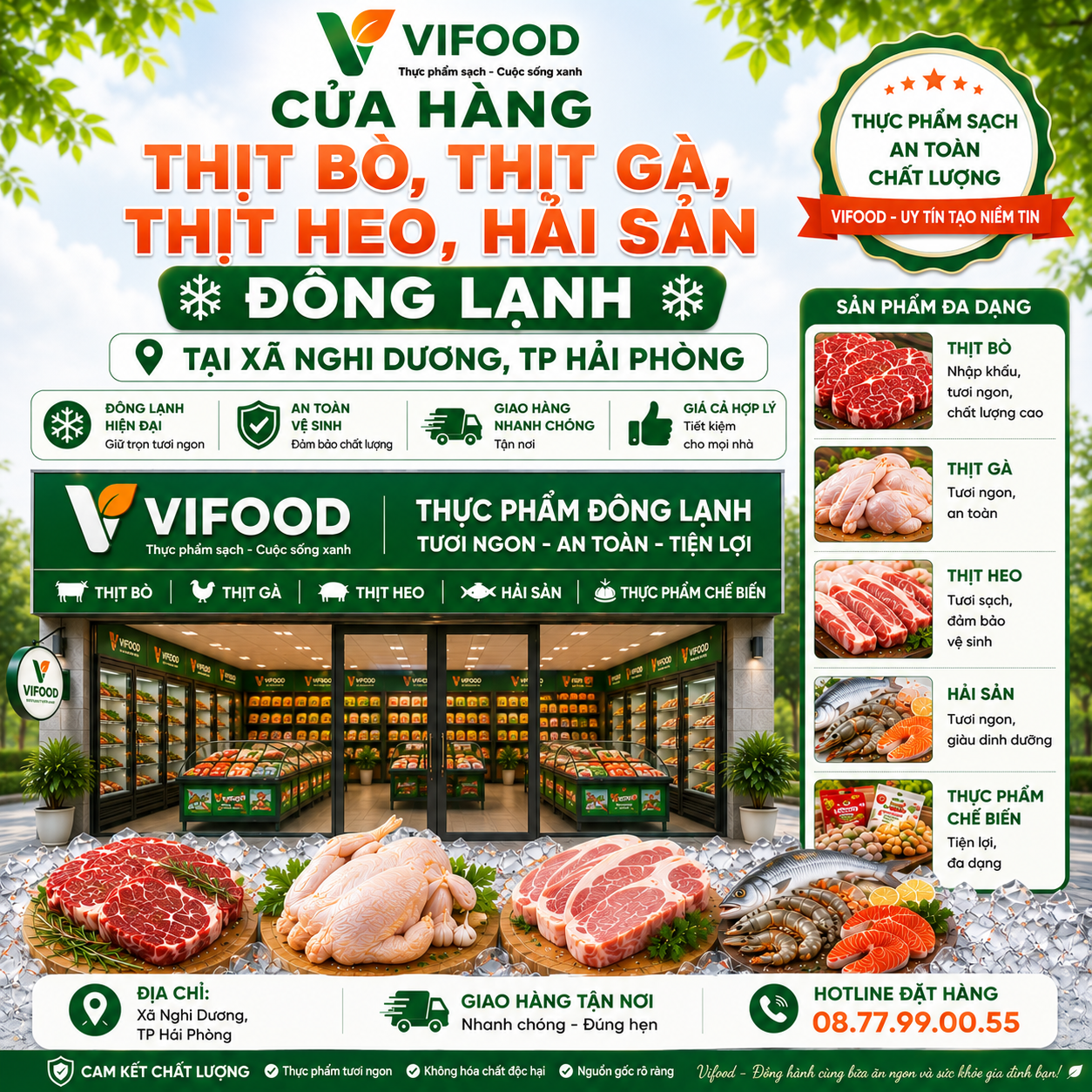 Kho sỉ lẻ thịt bò thịt gà thịt heo hải sản đông lạnh tại Xã Nghi Dương Hải Phòng