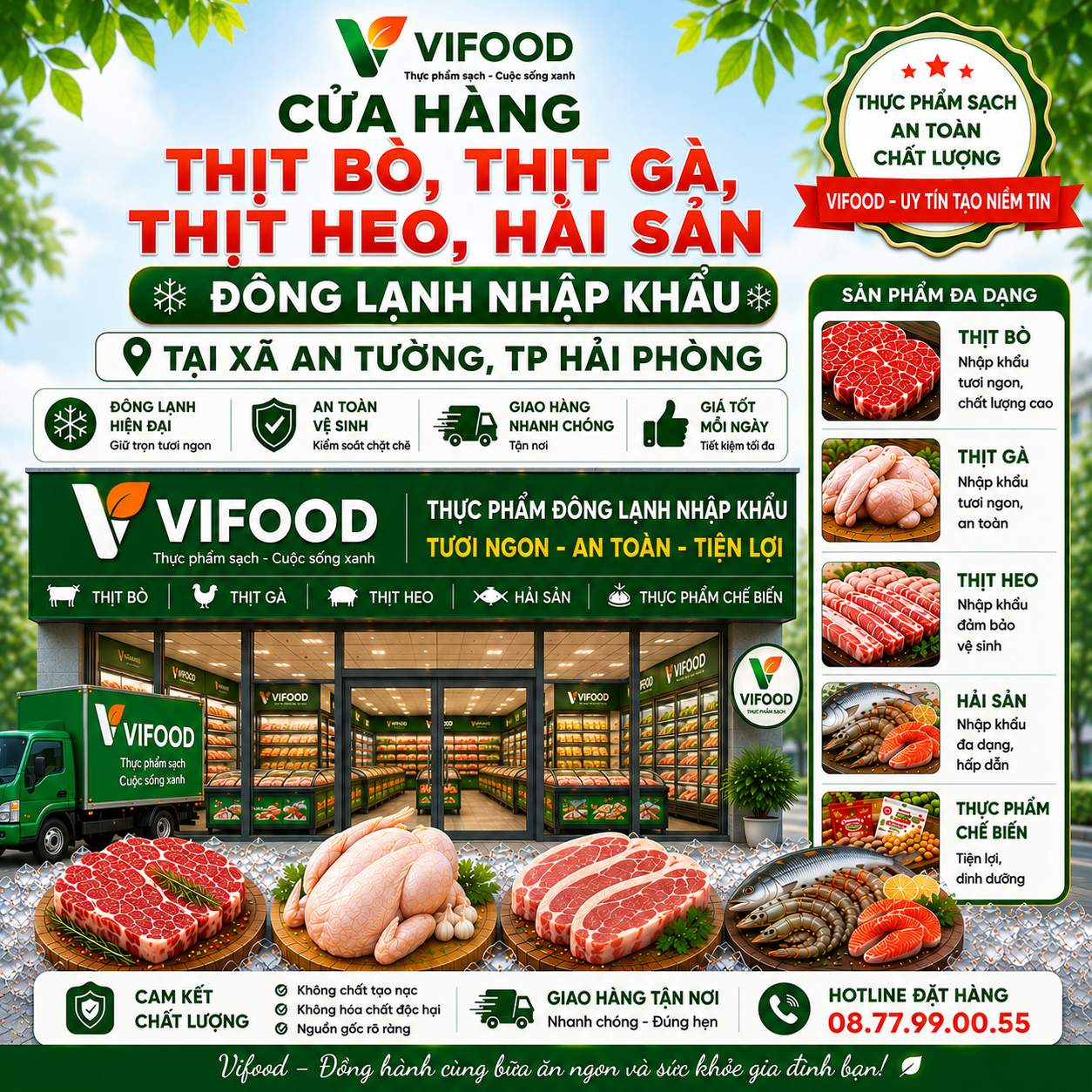 Thịt bò thịt gà thịt heo hải sản đông lạnh nhập khẩu tại Xã An Trường Hải Phòng