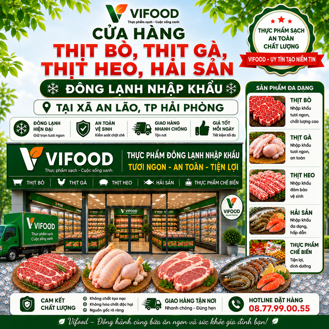 VIFOOD thịt bò gà heo hải sản đông lạnh nhập khẩu tại Xã An Lão Hải Phòng