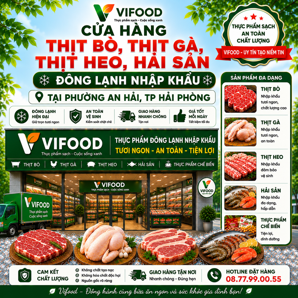 Cung cấp thịt bò thịt gà thịt heo hải sản đông lạnh tại Phường An Hải Hải Phòng