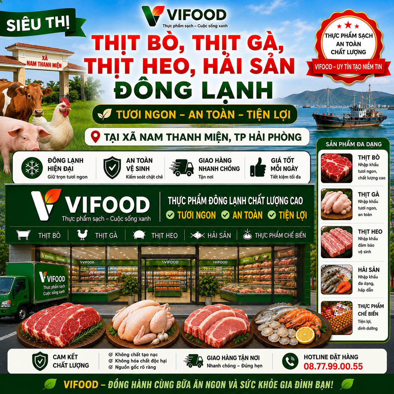 Siêu Thị Thịt Bò, Thịt Gà, Thịt Heo, Hải Sản Đông Lạnh tại Xã Nam Thanh Miện, Thành phố Hải Phòng