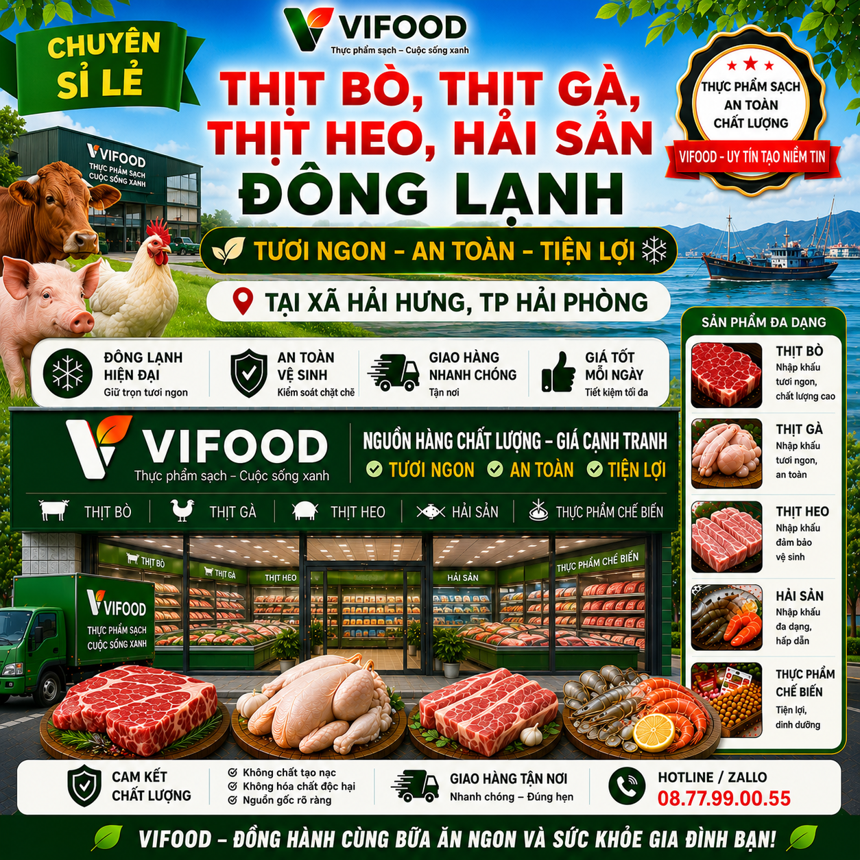 Chuyên Sỉ Lẻ Thịt Bò, Thịt Gà, Thịt Heo, Hải Sản Đông Lạnh tại Xã Hải Hưng, Thành phố Hải Phòng