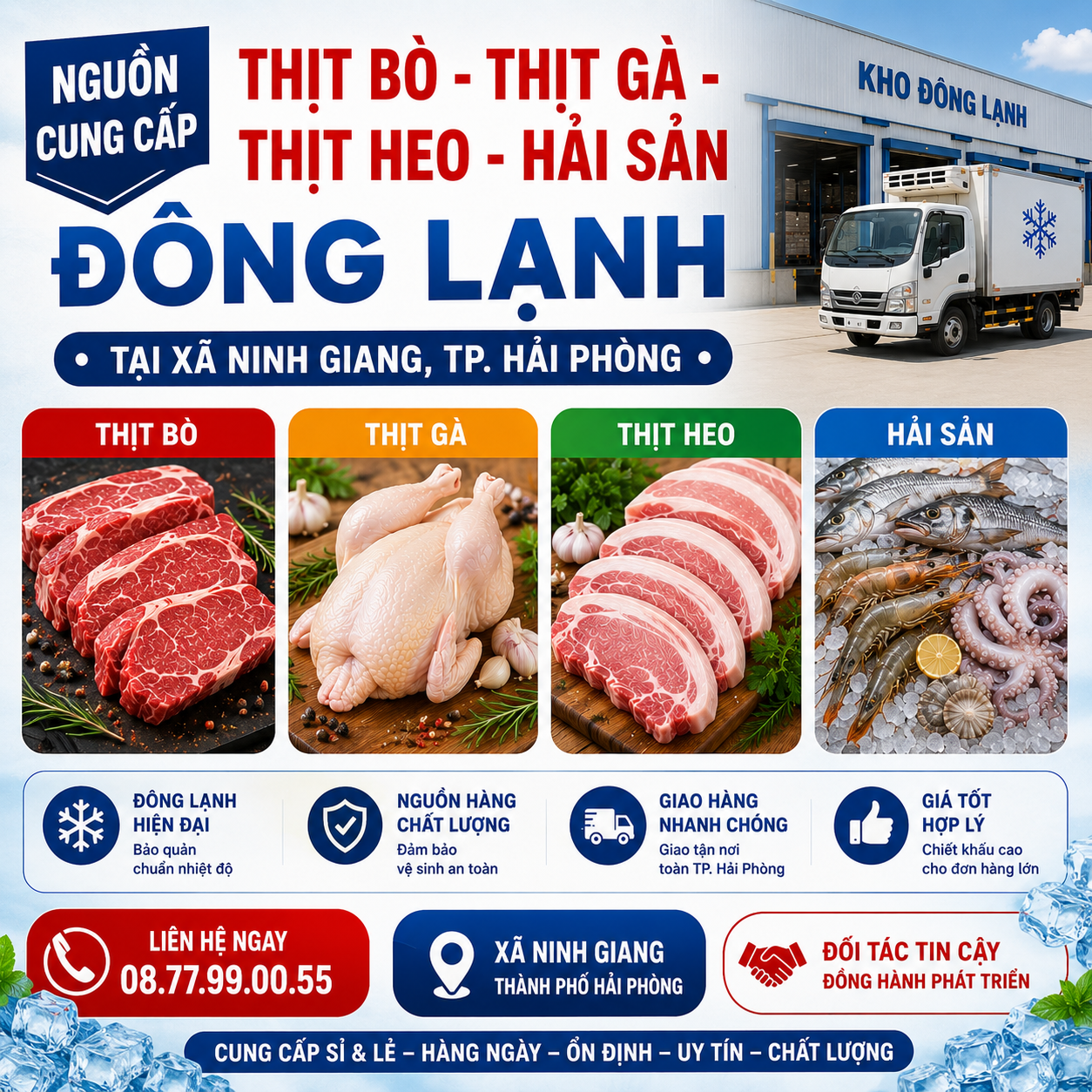 Nguồn Cung Cấp Thịt Bò, Thịt Gà, Thịt Heo, Hải Sản Đông Lạnh tại Xã Ninh Giang, Thành phố Hải Phòng