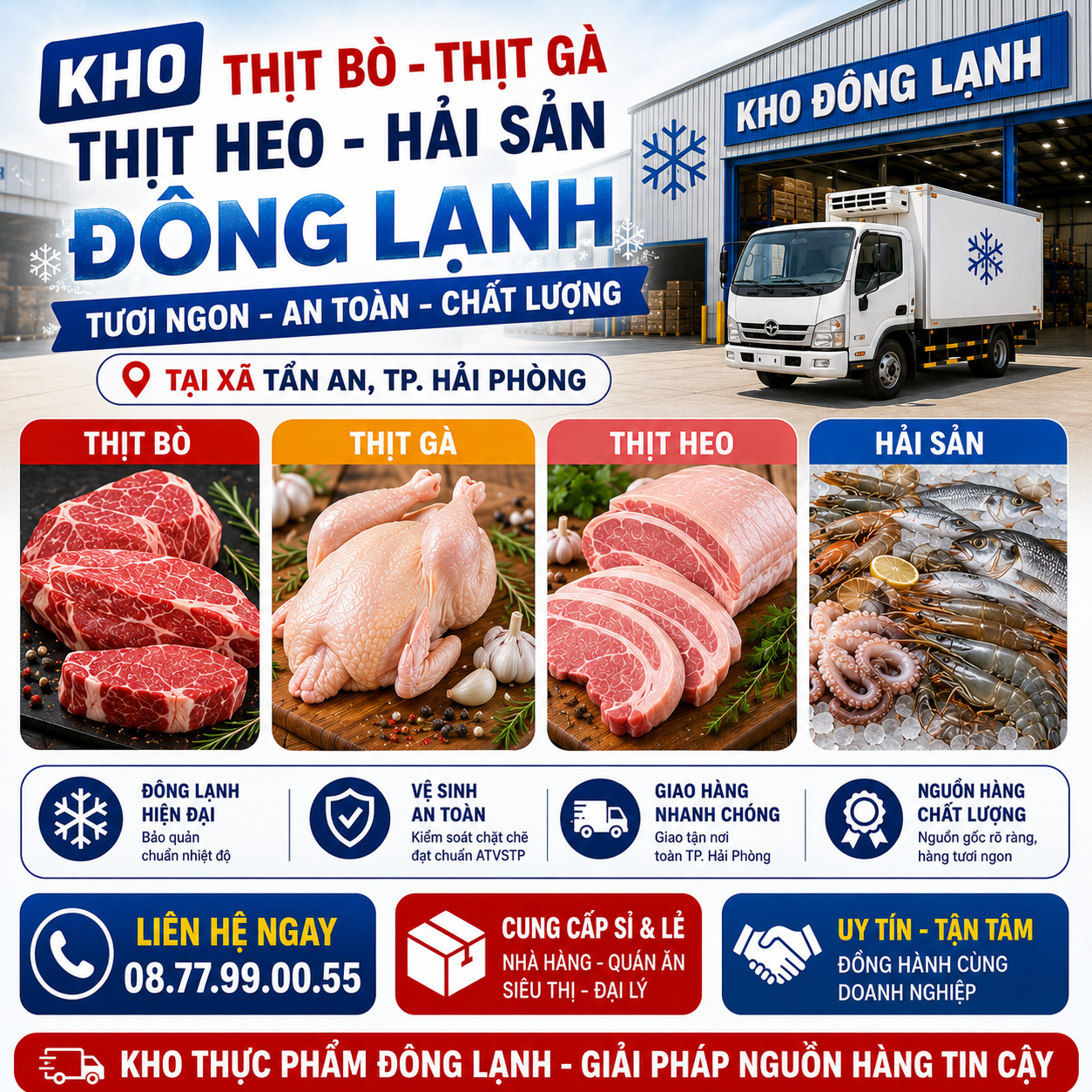Kho Thịt Bò, Thịt Gà, Thịt Heo, Hải Sản Đông Lạnh tại Xã Tân An, Thành phố Hải Phòng