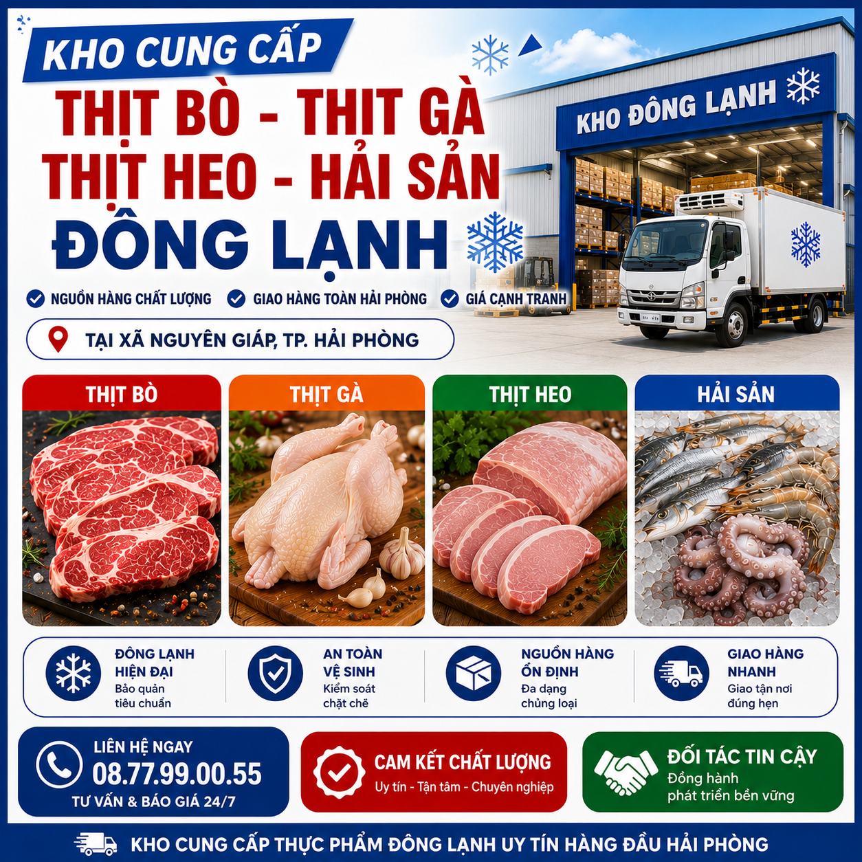 Kho Cung Cấp Thịt Bò, Thịt Gà, Thịt Heo, Hải Sản Đông Lạnh tại Xã Nguyên Giáp, Thành phố Hải Phòng