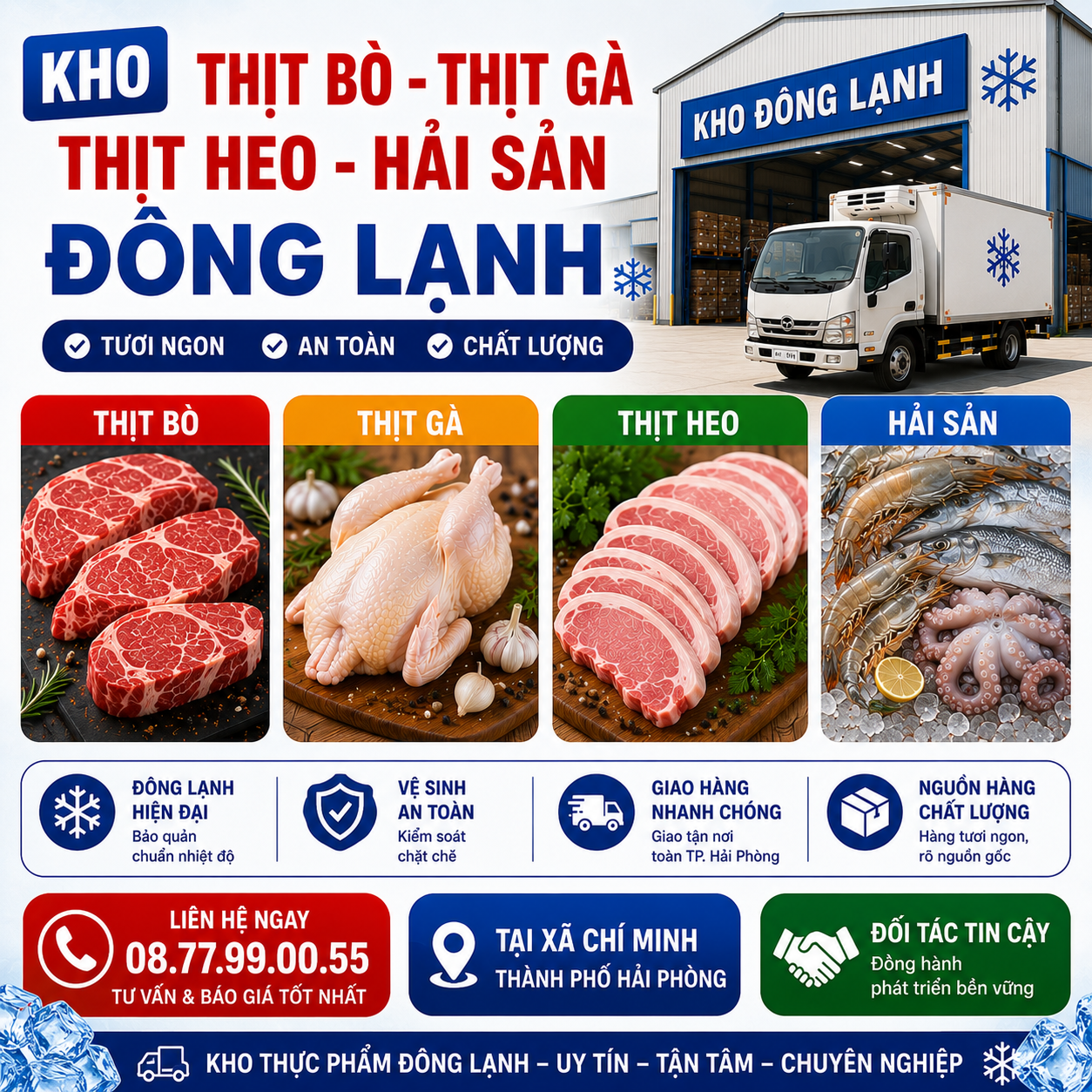 Kho Thịt Bò, Thịt Gà, Thịt Heo, Hải Sản Đông Lạnh tại Xã Chí Minh, Thành phố Hải Phòng