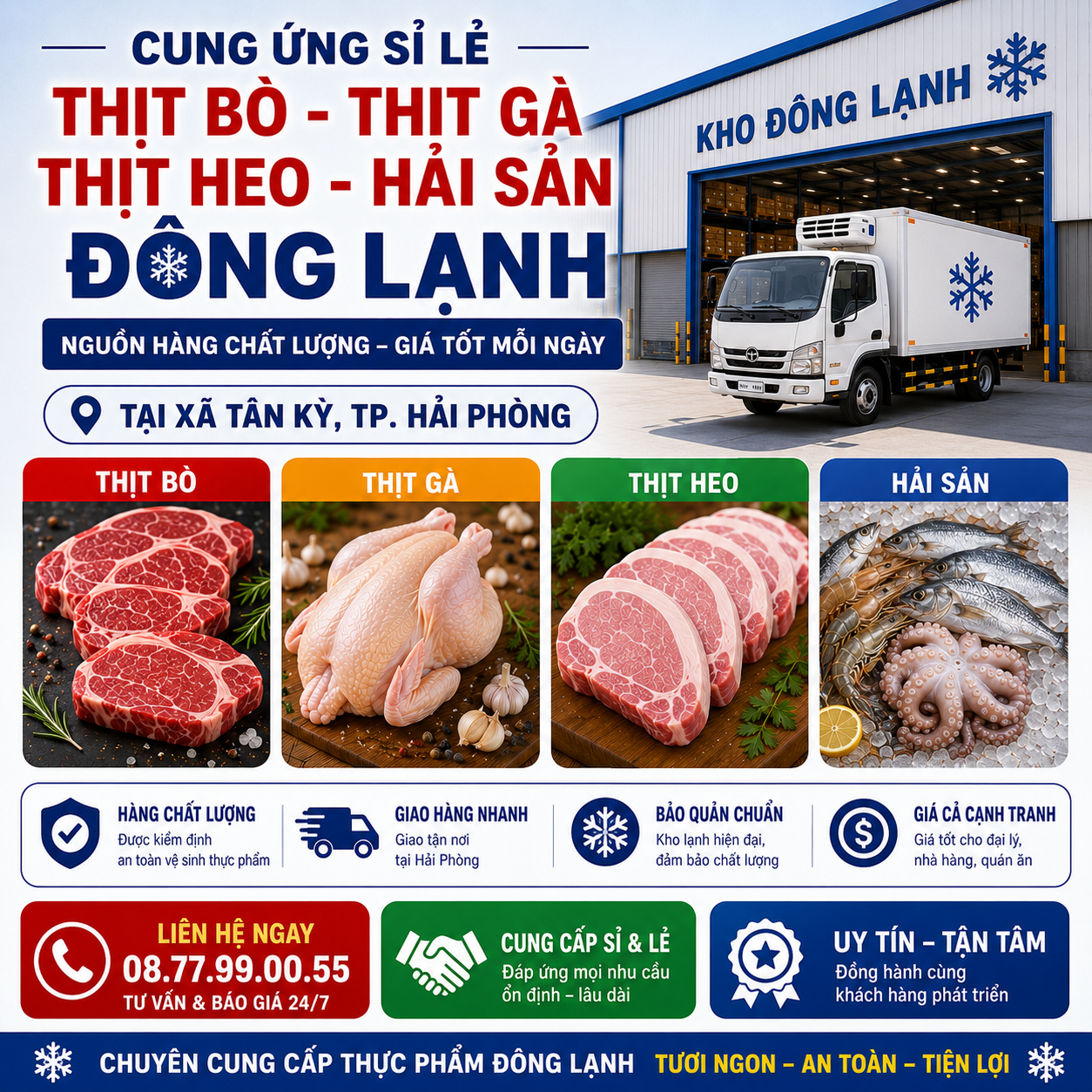 Cung Ứng Sỉ Lẻ Thịt Bò, Thịt Gà, Thịt Heo, Hải Sản Đông Lạnh tại Xã Tân Kỳ, Thành phố Hải Phòng