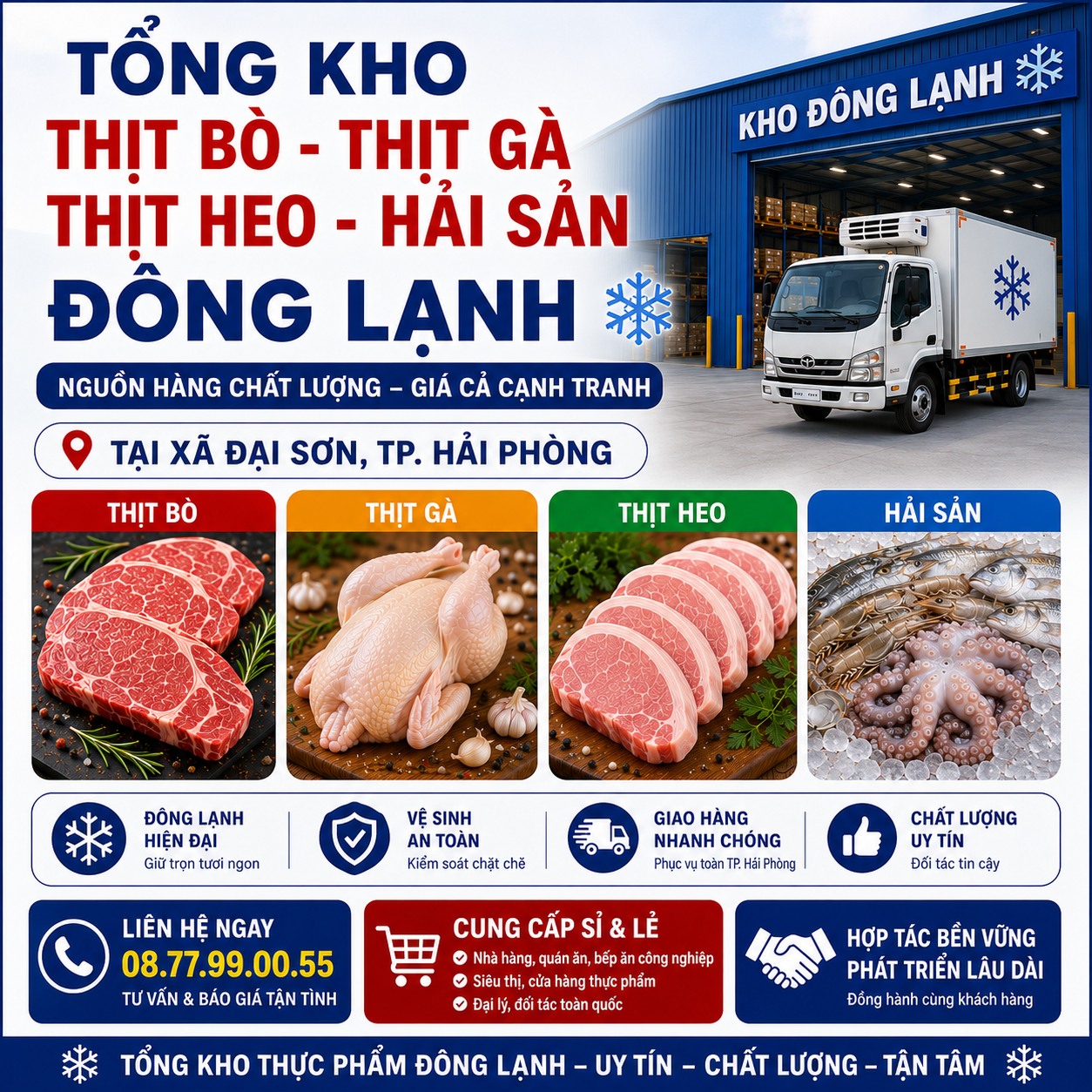 Tổng Kho Thịt Bò, Thịt Gà, Thịt Heo, Hải Sản Đông Lạnh tại Xã Đại Sơn, Thành phố Hải Phòng