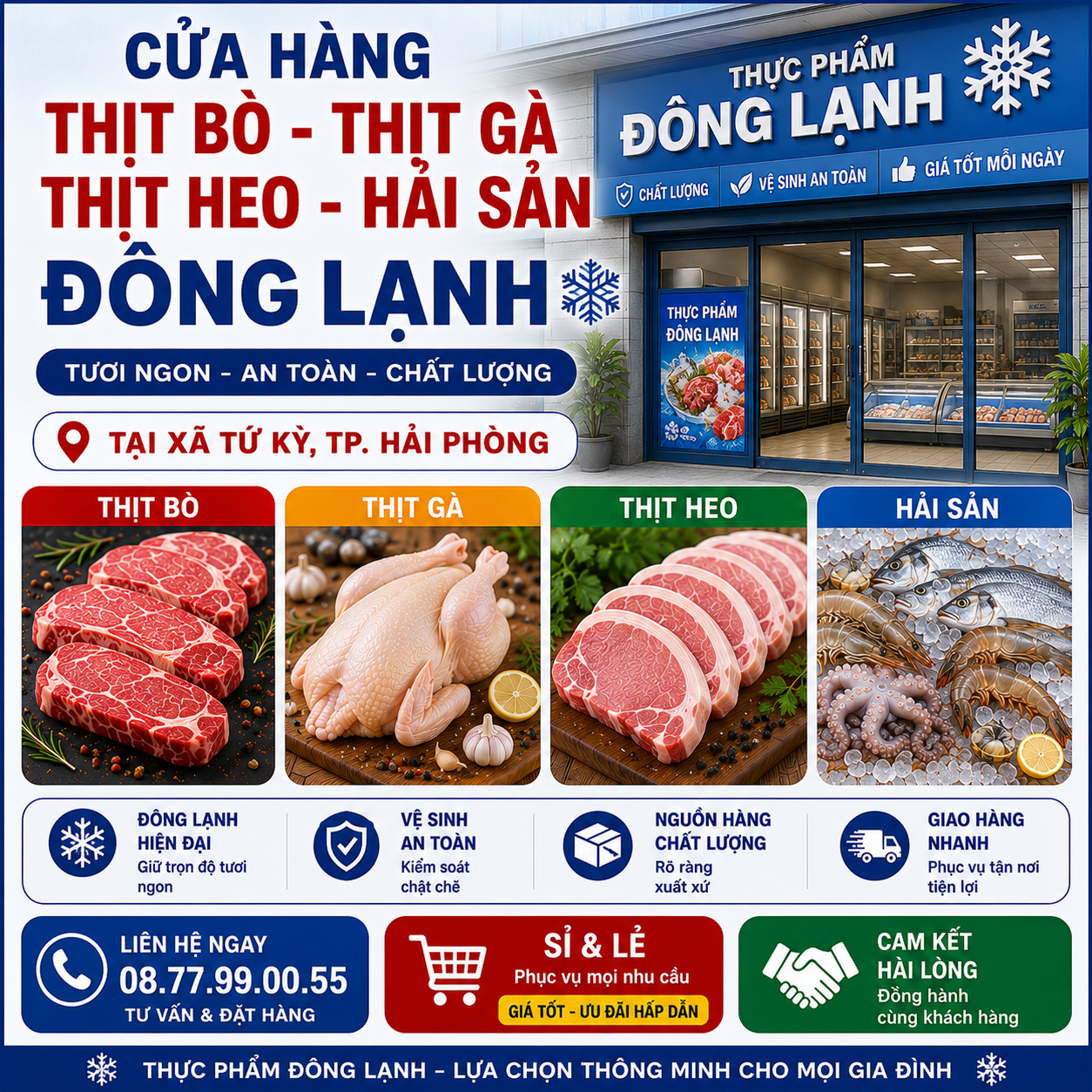 Cửa Hàng Thịt Bò, Thịt Gà, Thịt Heo, Hải Sản Đông Lạnh tại Xã Tứ Kỳ, Thành phố Hải Phòng