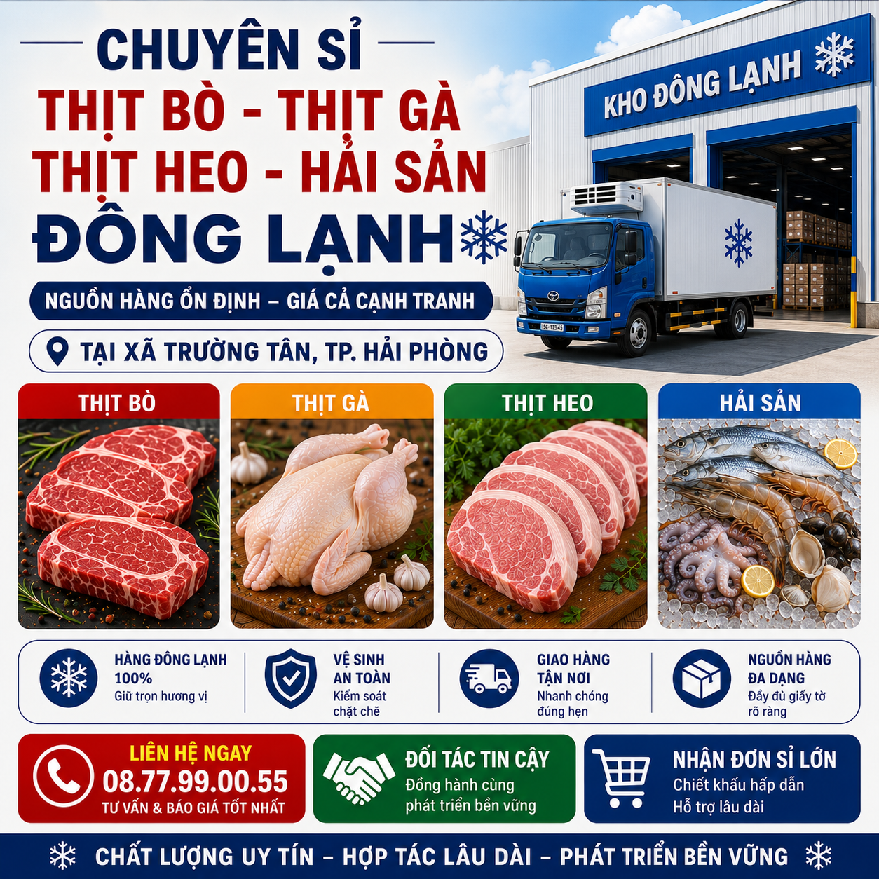 Chuyên Sỉ Thịt Bò, Thịt Gà, Thịt Heo, Hải Sản Đông Lạnh tại Xã Trường Tân, Thành phố Hải Phòng