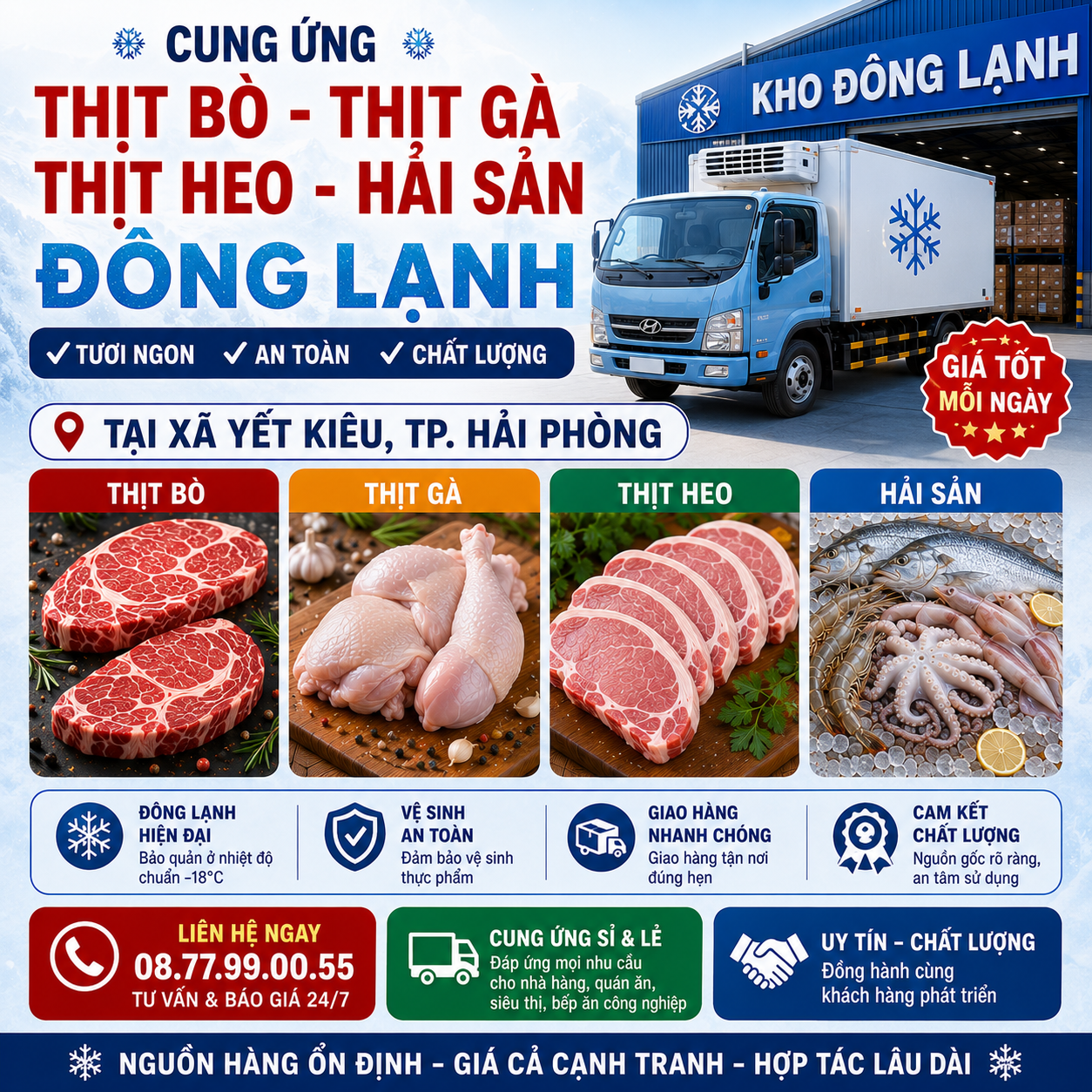 Cung Ứng Thịt Bò, Thịt Gà, Thịt Heo, Hải Sản Đông Lạnh tại Xã Yết Kiêu, Thành phố Hải Phòng