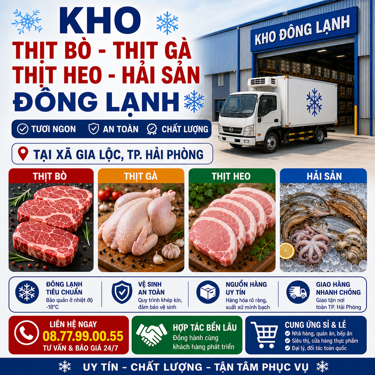 Kho Thịt Bò, Thịt Gà, Thịt Heo, Hải Sản Đông Lạnh tại Xã Gia Lộc, Thành phố Hải Phòng