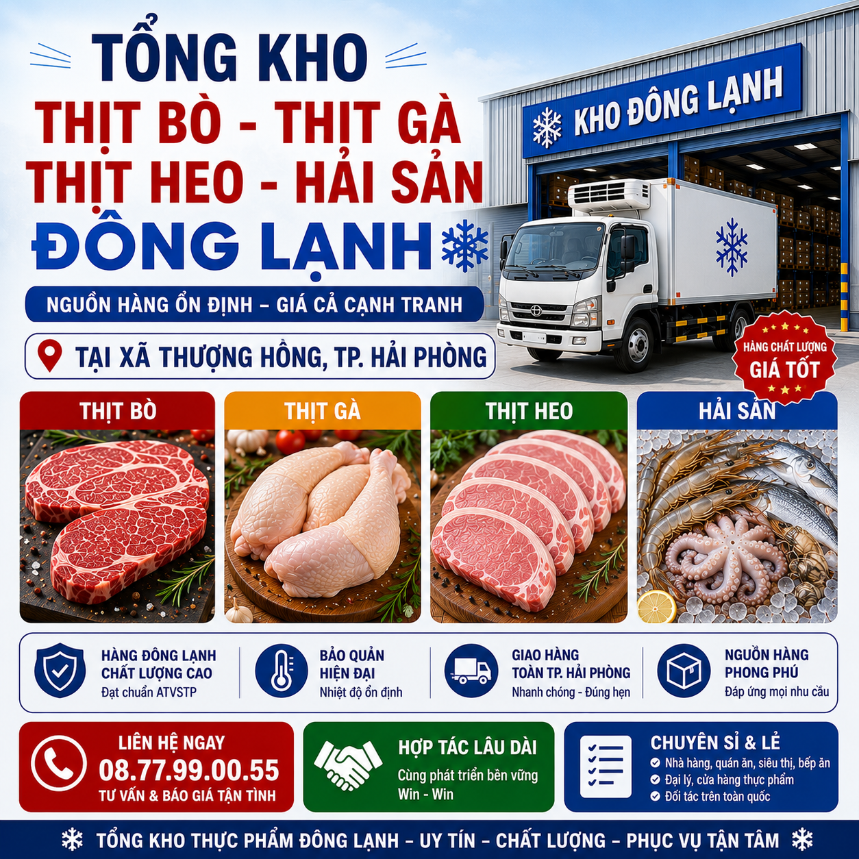 Tổng Kho Thịt Bò, Thịt Gà, Thịt Heo, Hải Sản Đông Lạnh tại Xã Thượng Hồng, Thành phố Hải Phòng