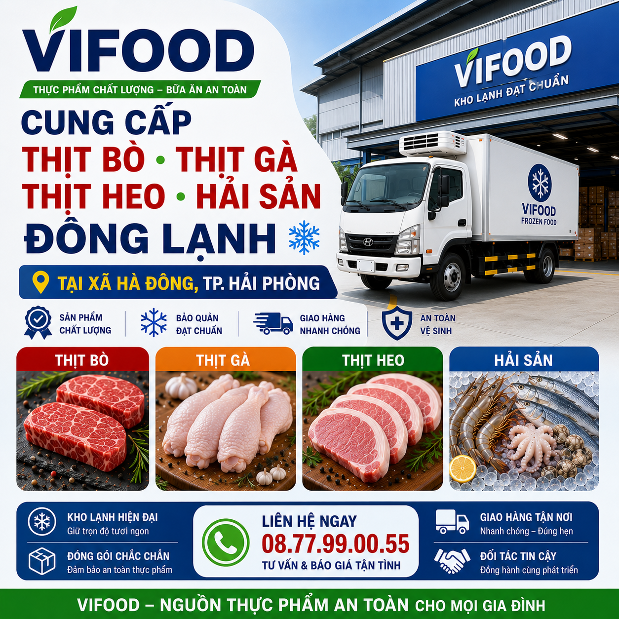 VIFOOD – Cung Cấp Thịt Bò, Thịt Gà, Thịt Heo, Hải Sản Đông Lạnh tại Xã Hà Đông, Thành phố Hải Phòng