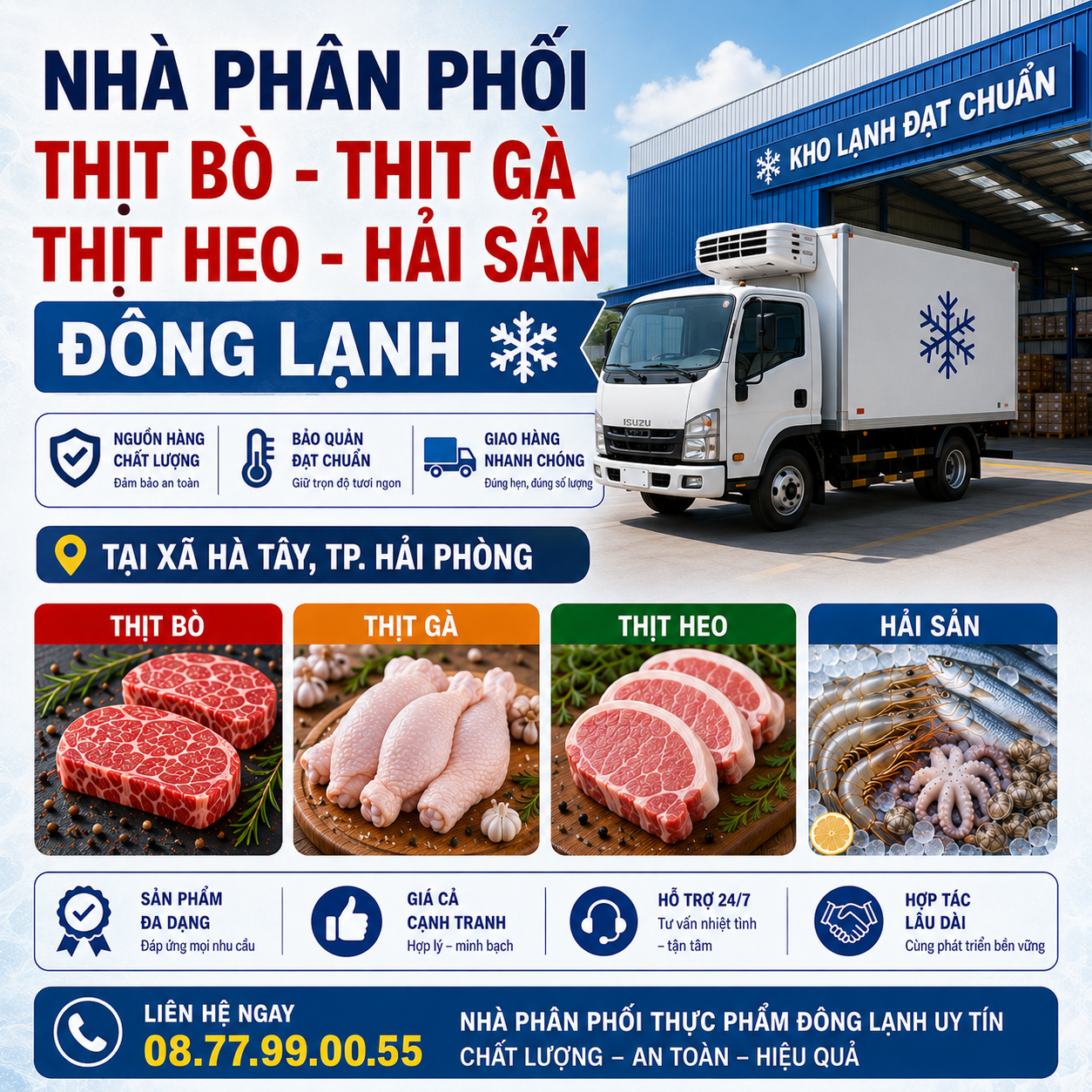 Nhà Phân Phối Thịt Bò, Thịt Gà, Thịt Heo, Hải Sản Đông Lạnh tại Xã Hà Tây, Thành phố Hải Phòng