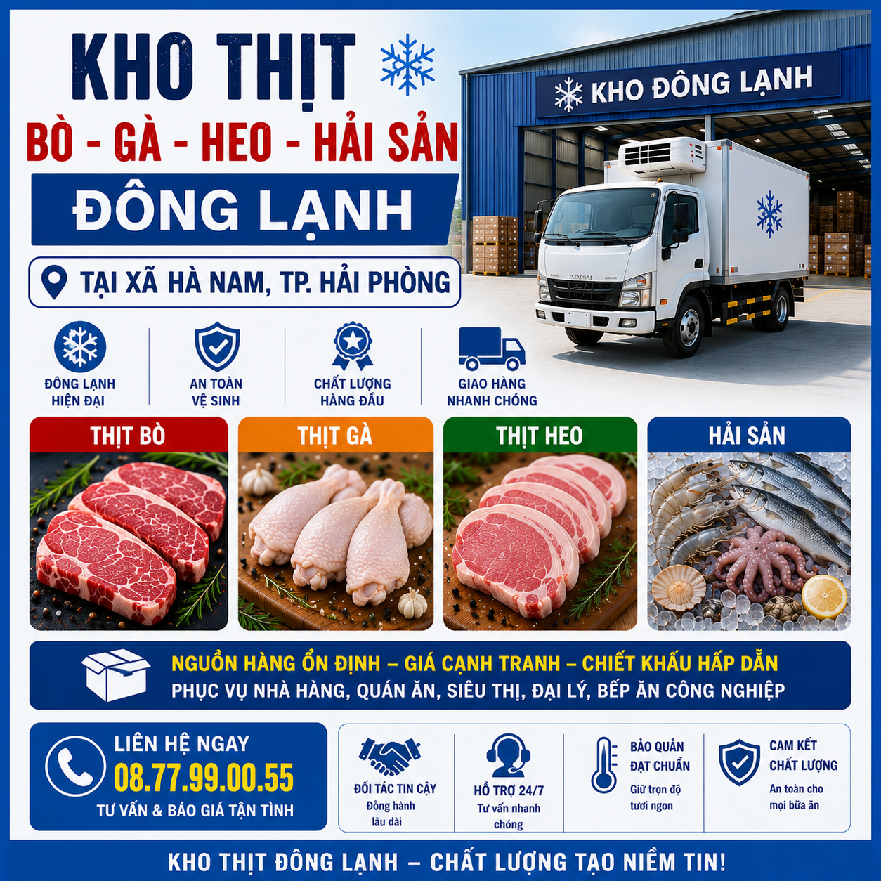  Kho Thịt Bò, Thịt Gà, Thịt Heo, Hải Sản Đông Lạnh tại Xã Hà Nam, Thành phố Hải Phòng