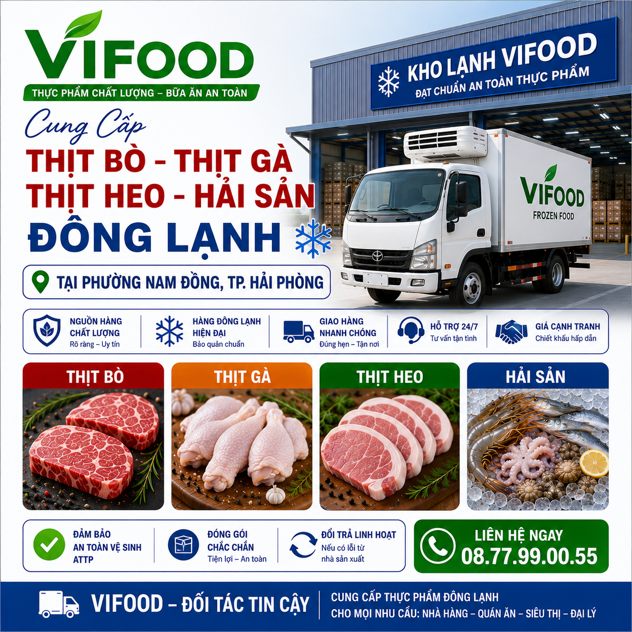 VIFOOD – Cung Cấp Thịt Bò, Thịt Gà, Thịt Heo, Hải Sản Đông Lạnh tại Phường Nam Đồng, Thành phố Hải Phòng