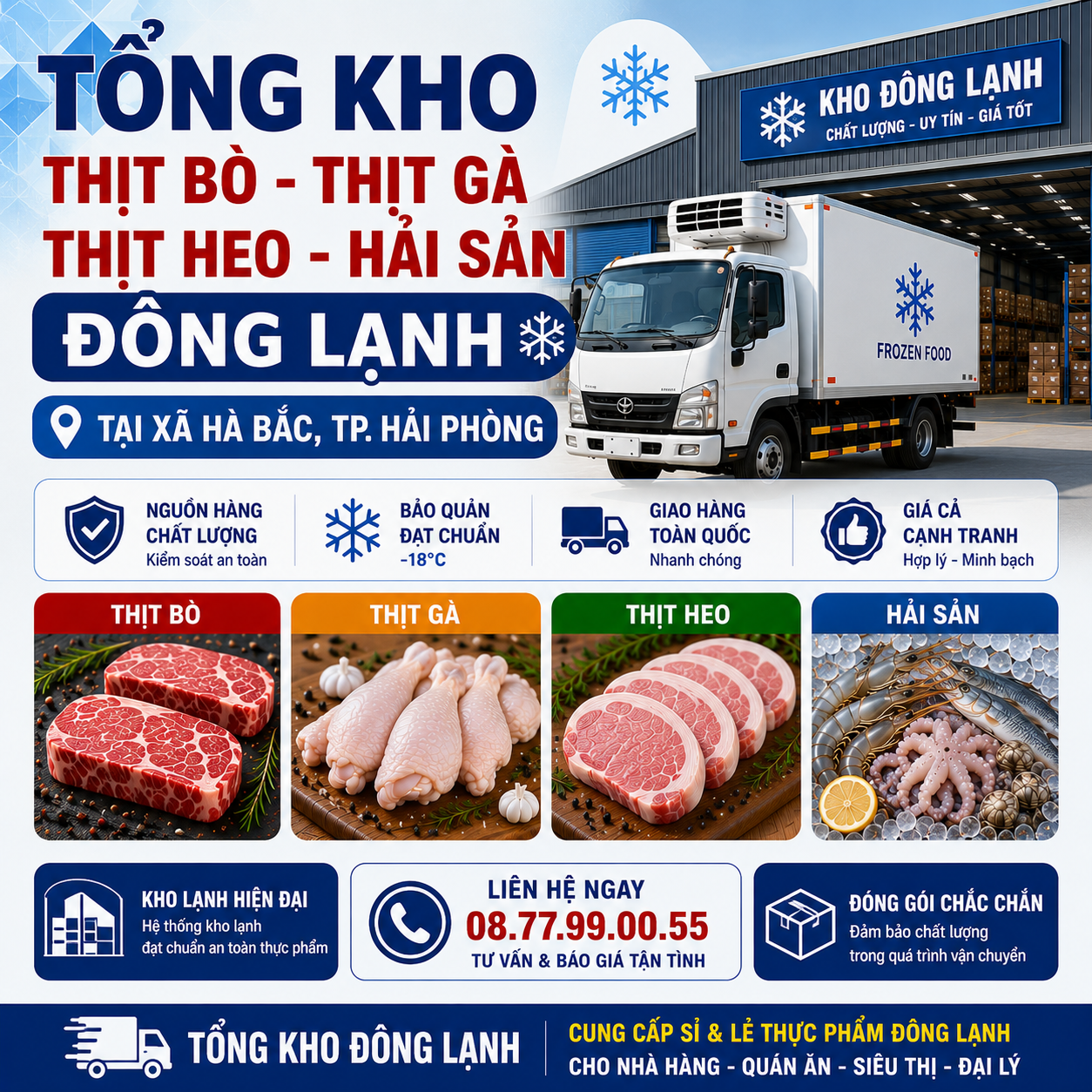 Tổng Kho Thịt Bò, Thịt Gà, Thịt Heo, Hải Sản Đông Lạnh tại Xã Hà Bắc, Thành phố Hải Phòng