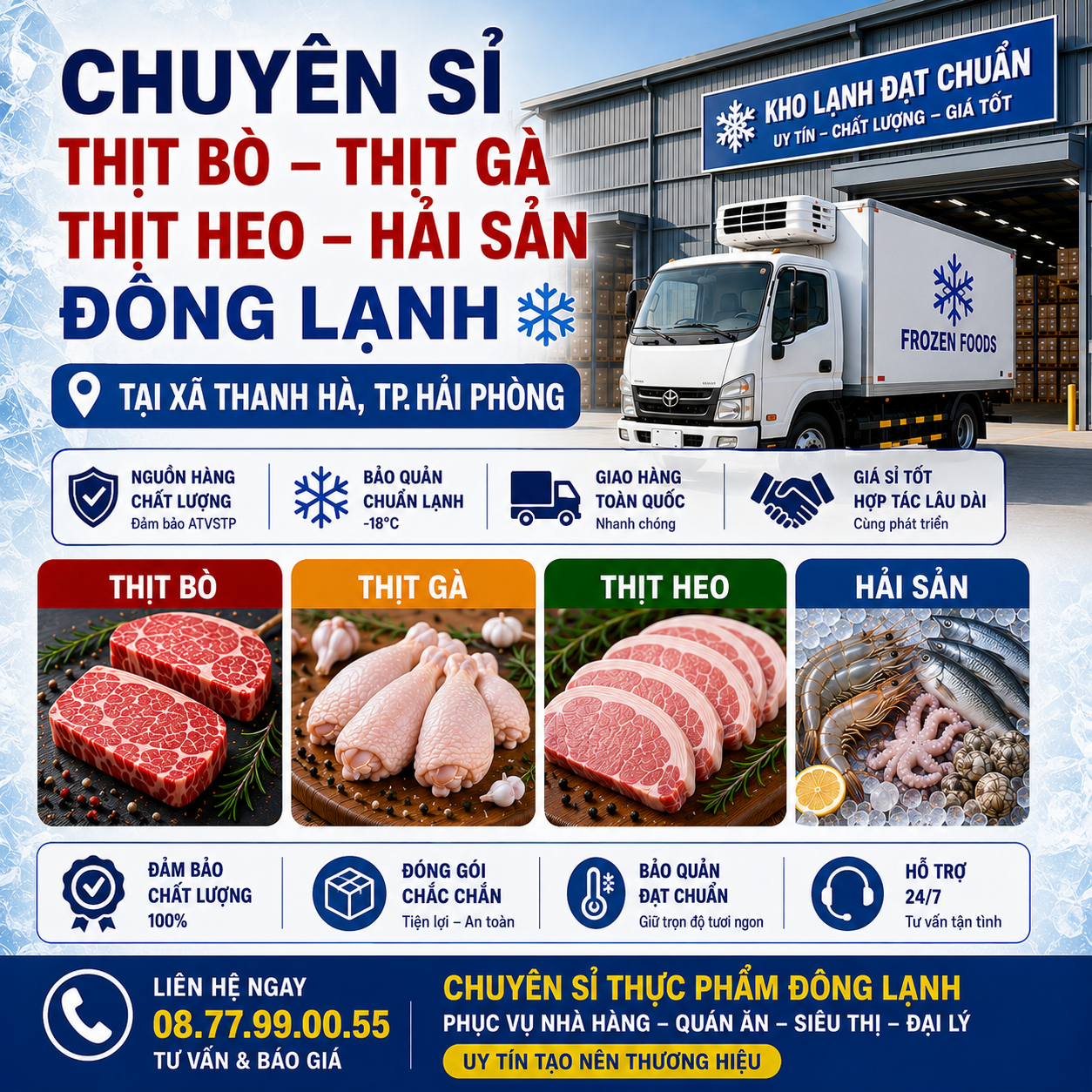 Chuyên Sỉ Thịt Bò, Thịt Gà, Thịt Heo, Hải Sản Đông Lạnh tại Xã Thanh Hà, Thành phố Hải Phòng