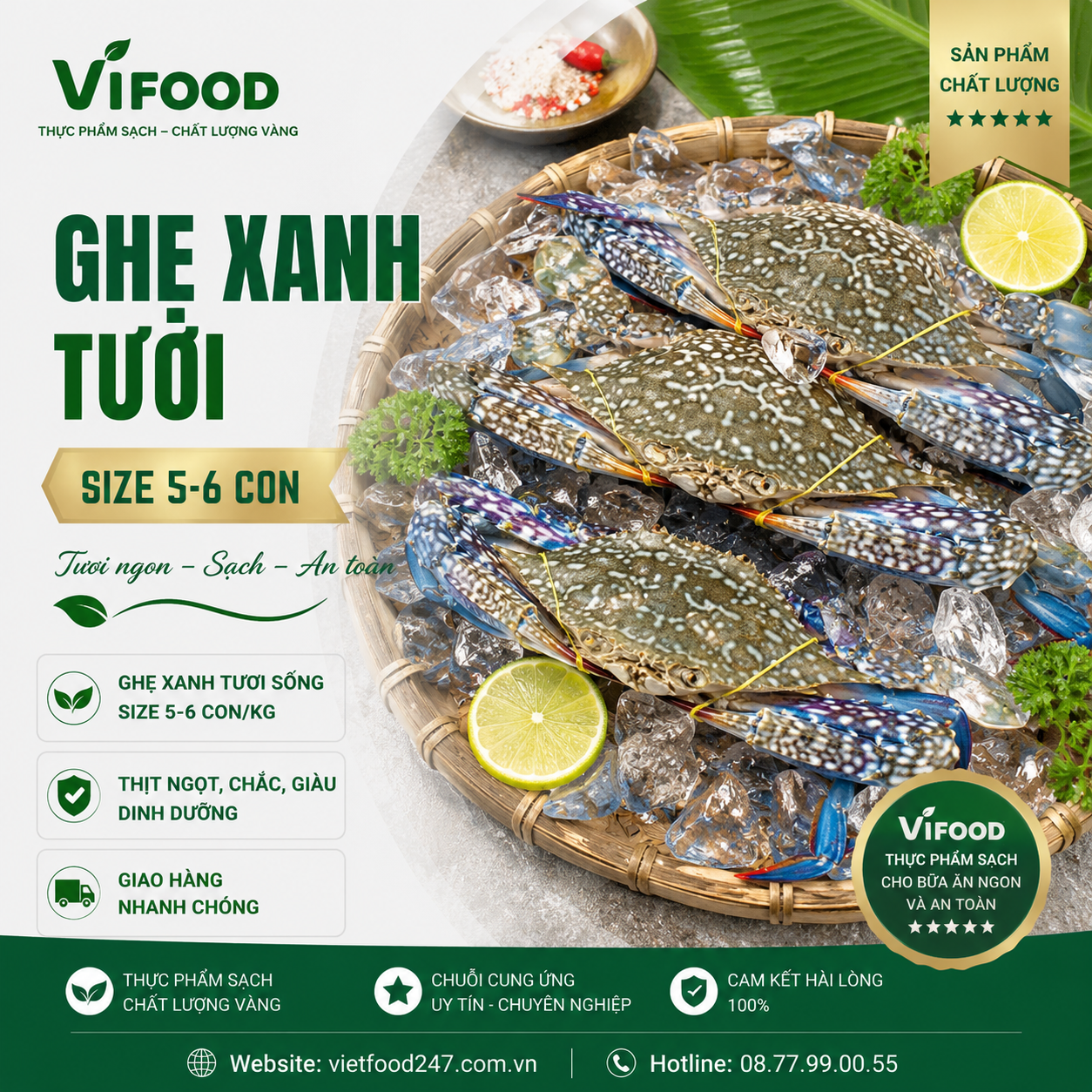 Ghẹ Xanh Tươi Size 5-6 con