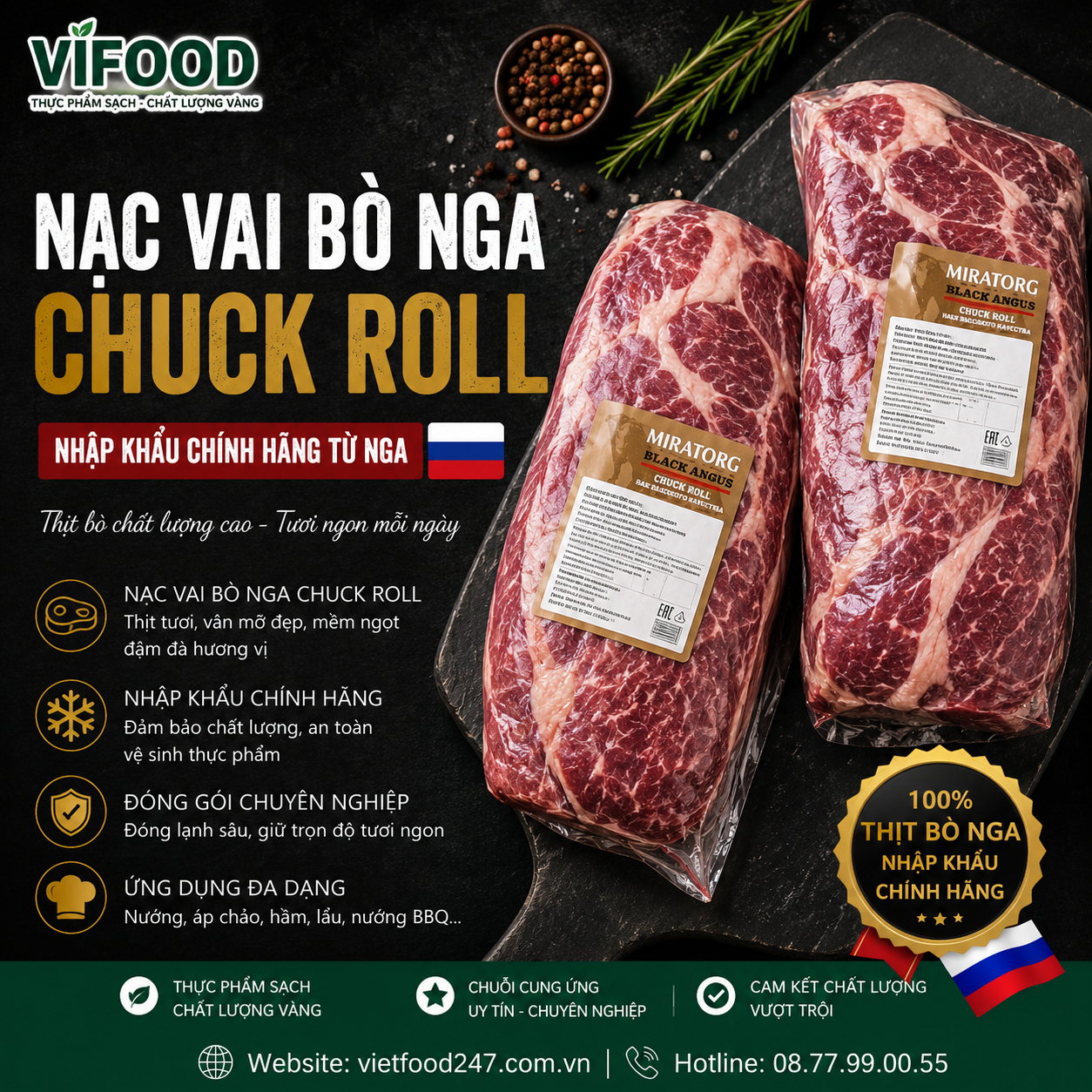 Nạc vai bò Nga Chuck Roll