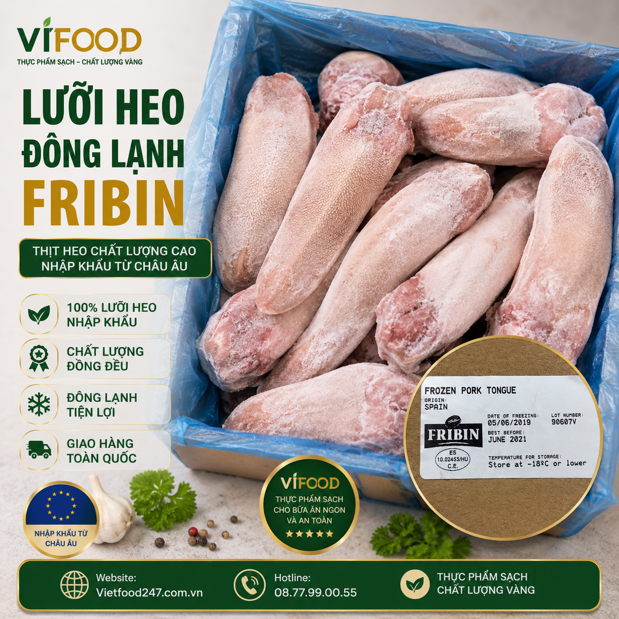 Lưỡi heo đông lạnh Fribin