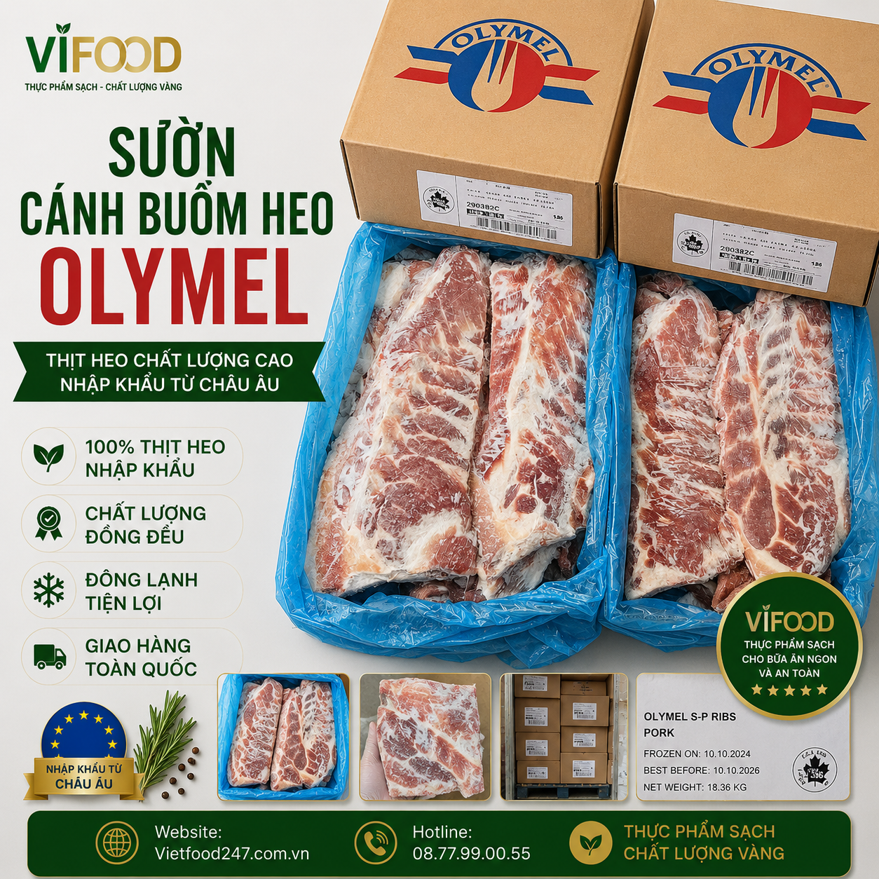 Sườn cánh buồm heo Olymel