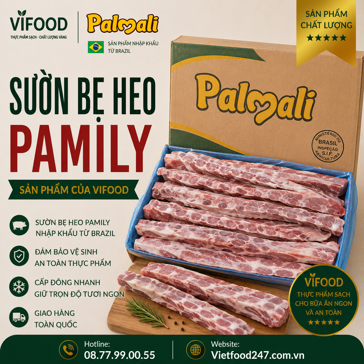  Sườn bẹ heo Pamily nhập khẩu Brazil