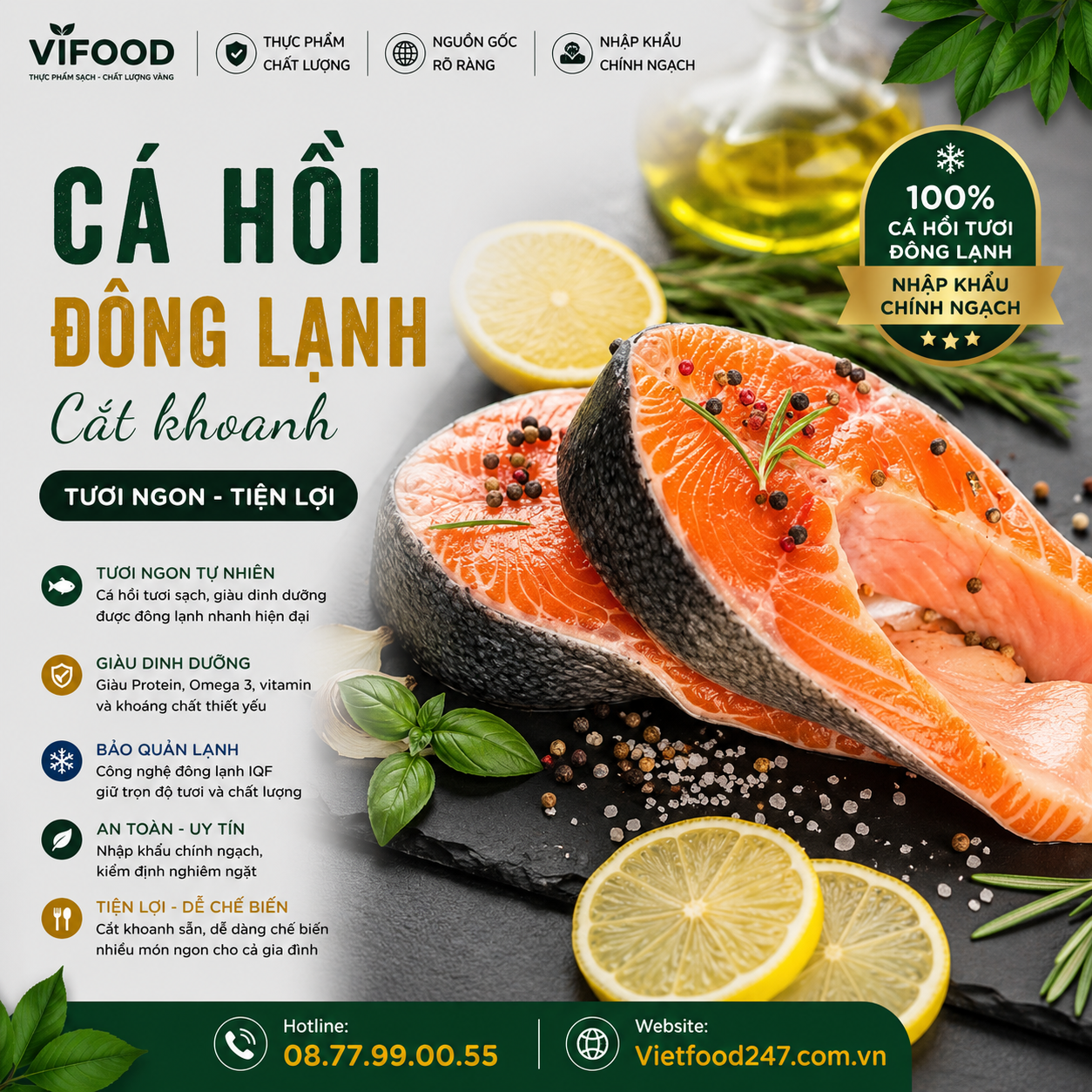 Cá hồi đông lạnh cắt khoanh