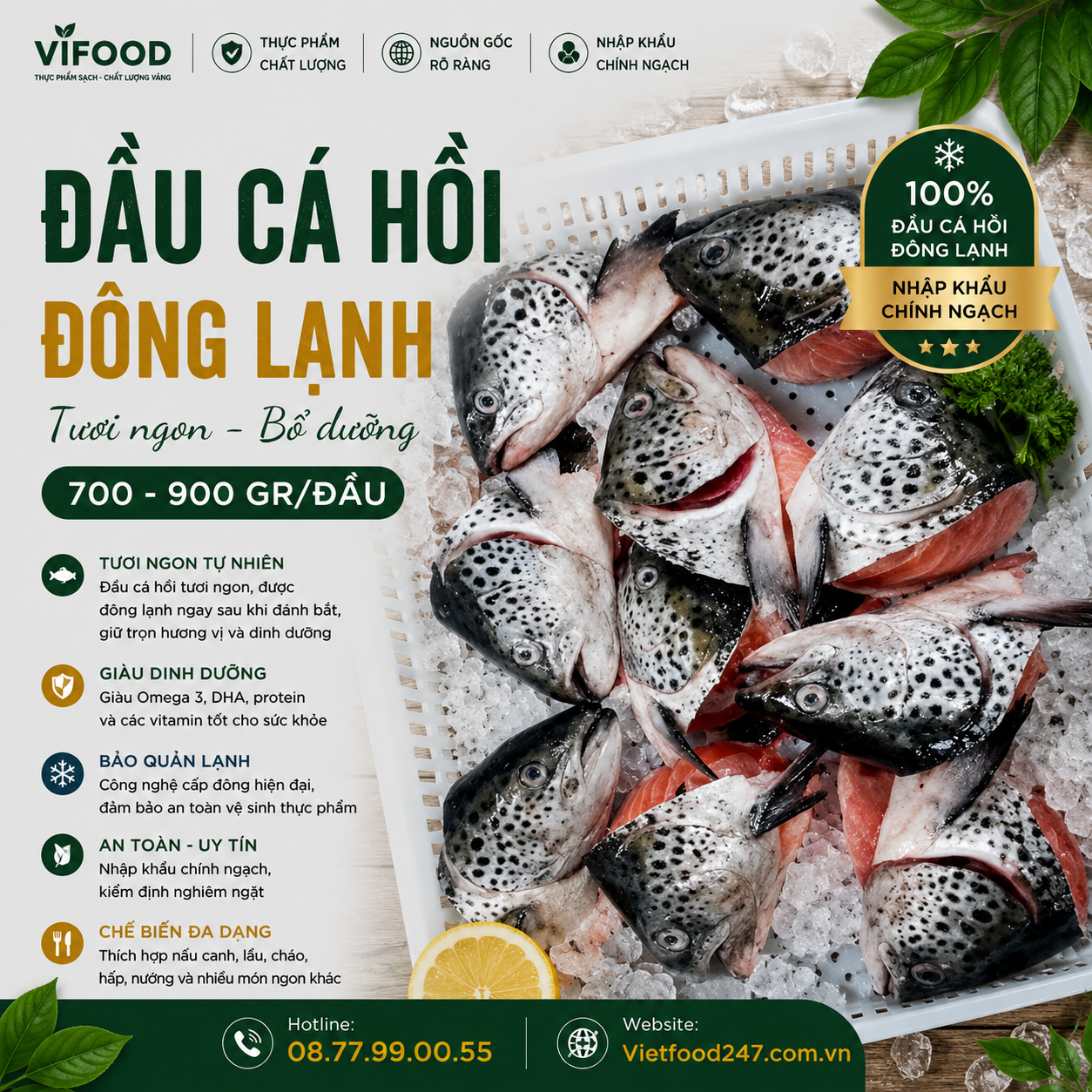 Đầu cá hồi 700-900 gr/đầu