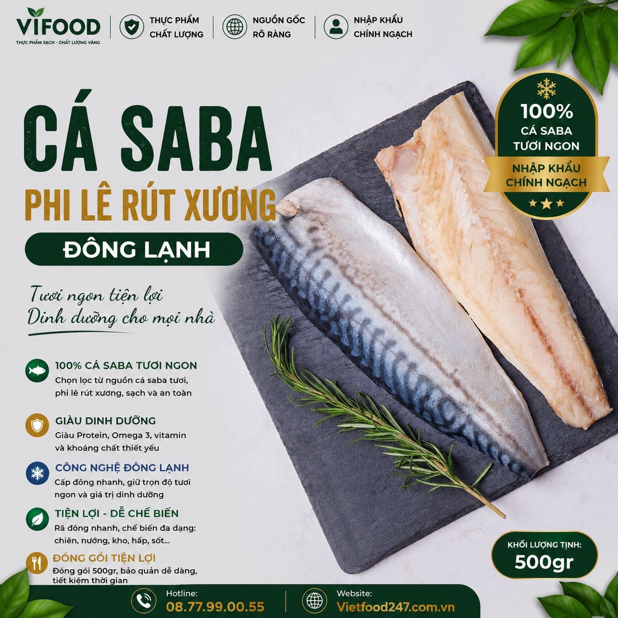 Cá saba phi lê rút xương đông lạnh Gói 500gr
