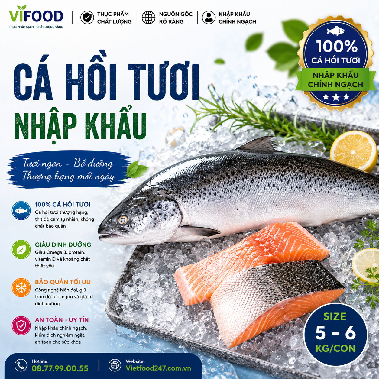Cá hồi tươi nguyên con nhập khẩu 5-6 kg/con