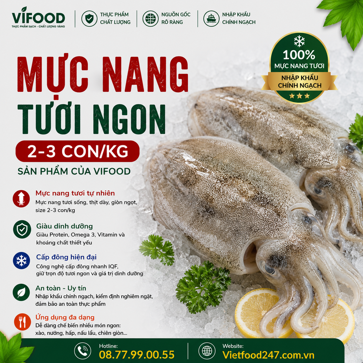 Mực nang tươi 2-3 con/kg