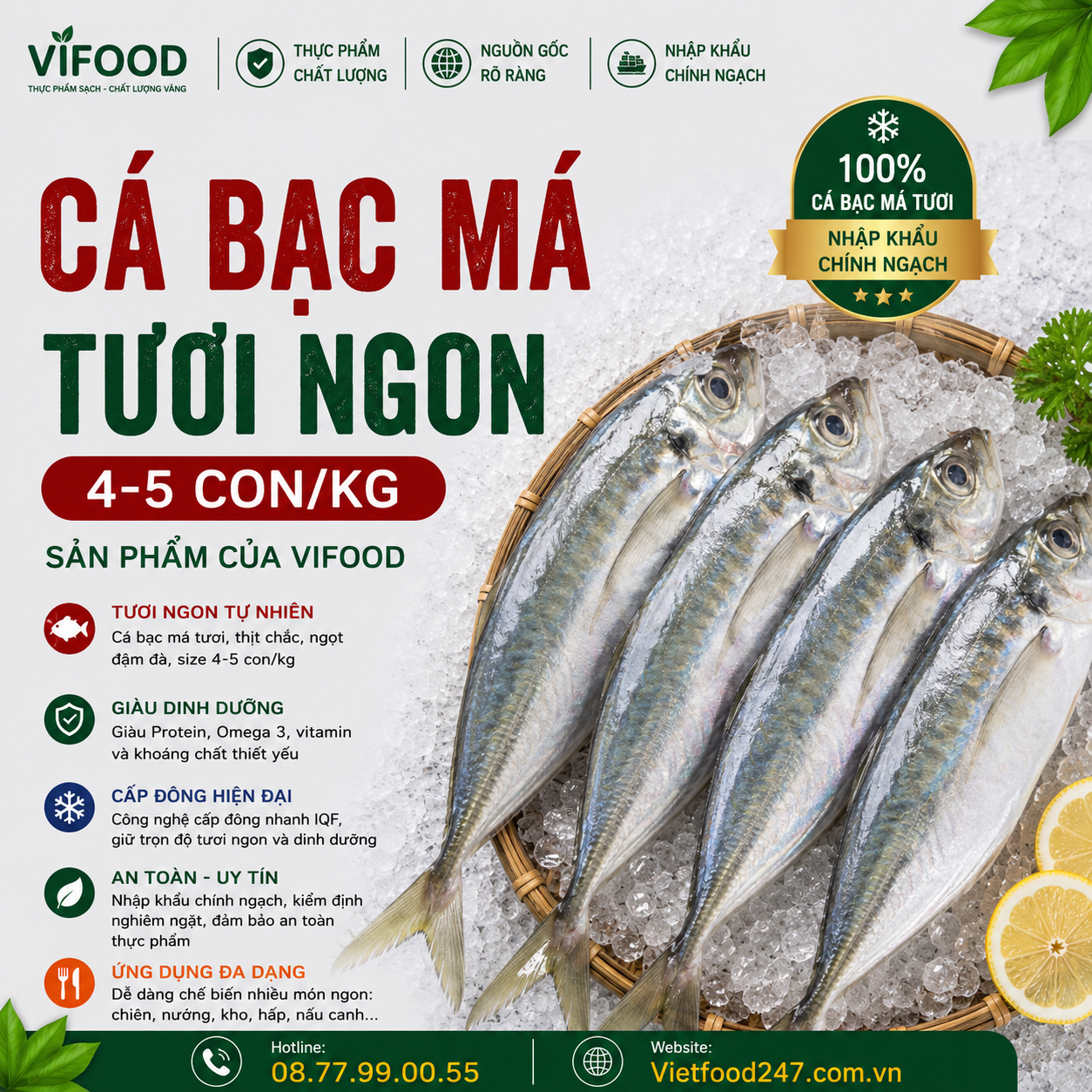 Cá bạc má tươi 4-5 con/kg