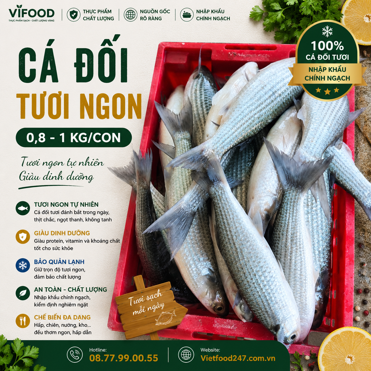 Cá đối tươi 0,8-1 kg/con