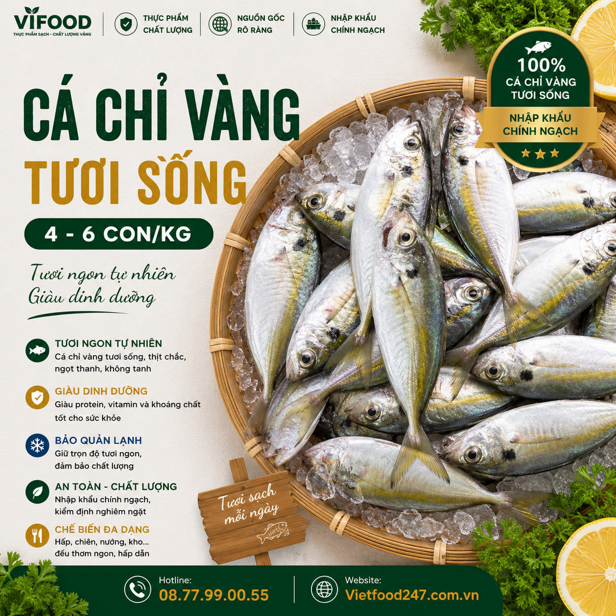 Cá chỉ vàng tươi sống 4-6 con/kg
