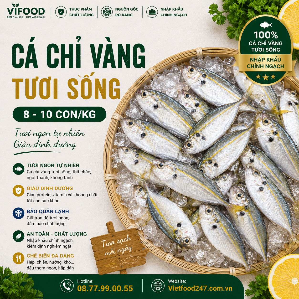 Cá chỉ vàng tươi sống 8-10 con/kg