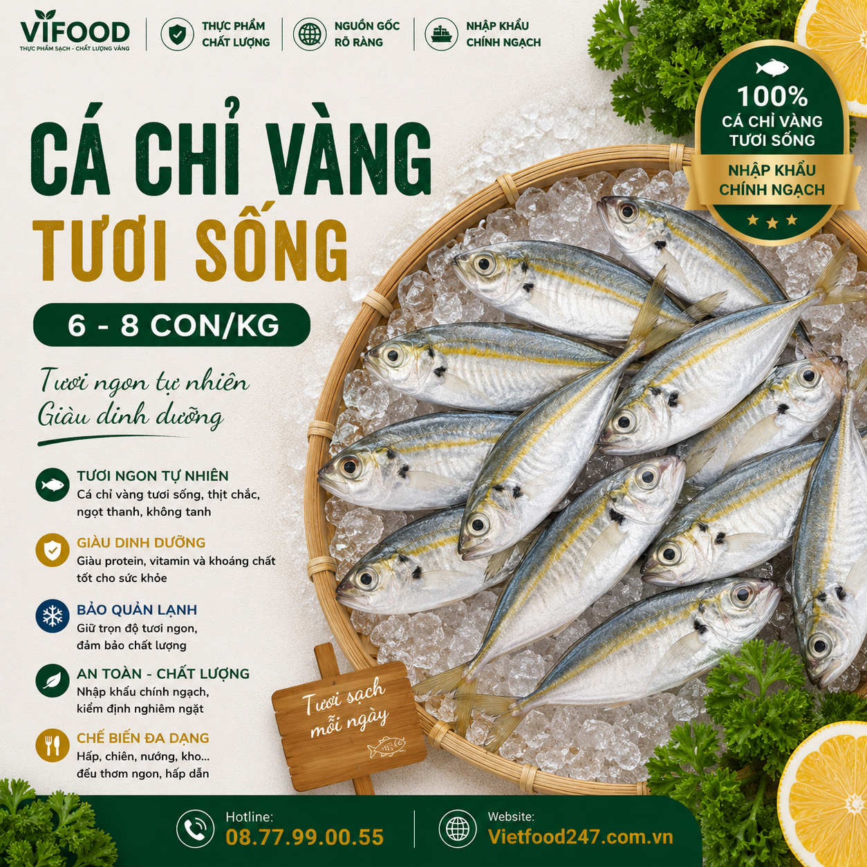 Cá chỉ vàng tươi 6-8 con/kg