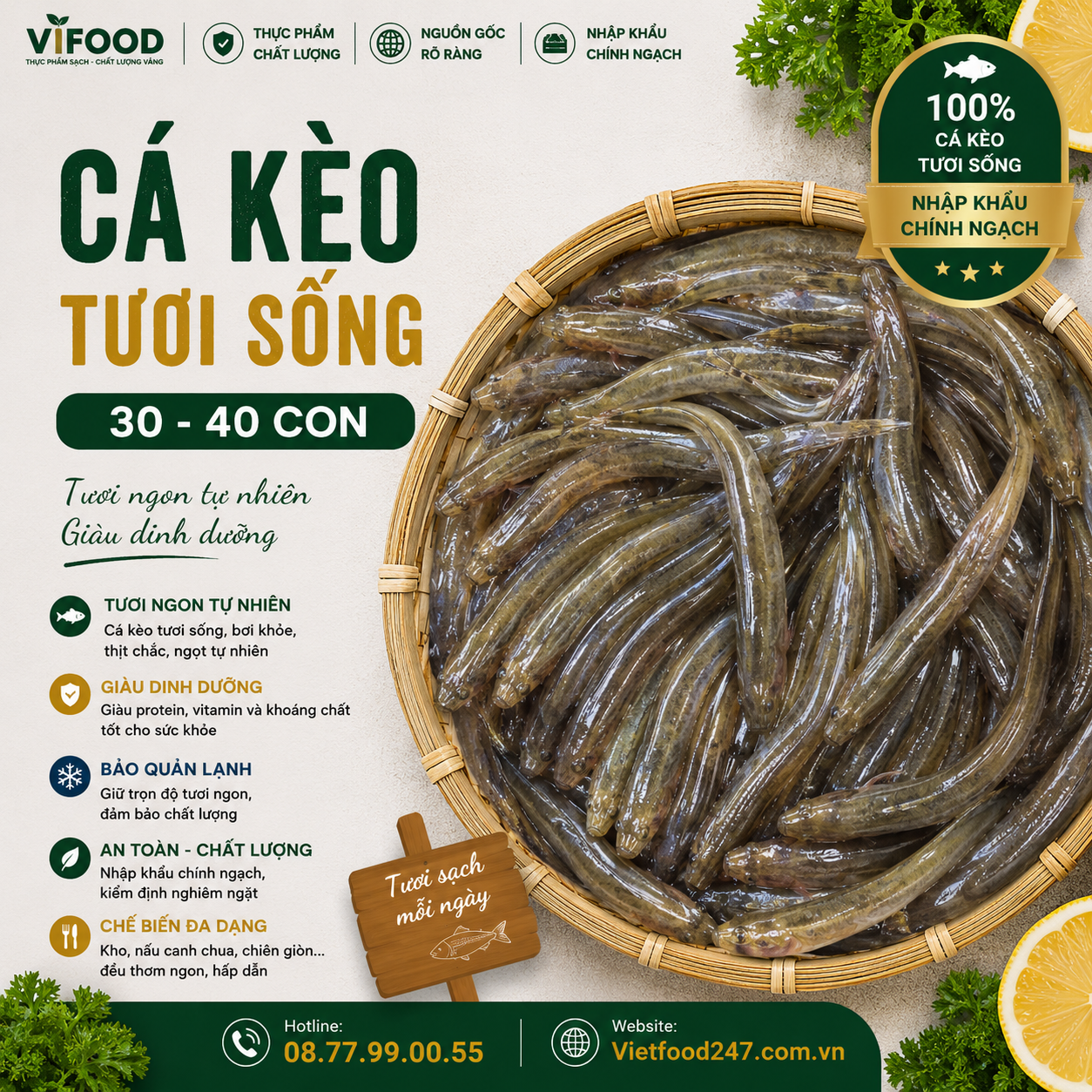 cá kèo tươi sống size 30 -40 con