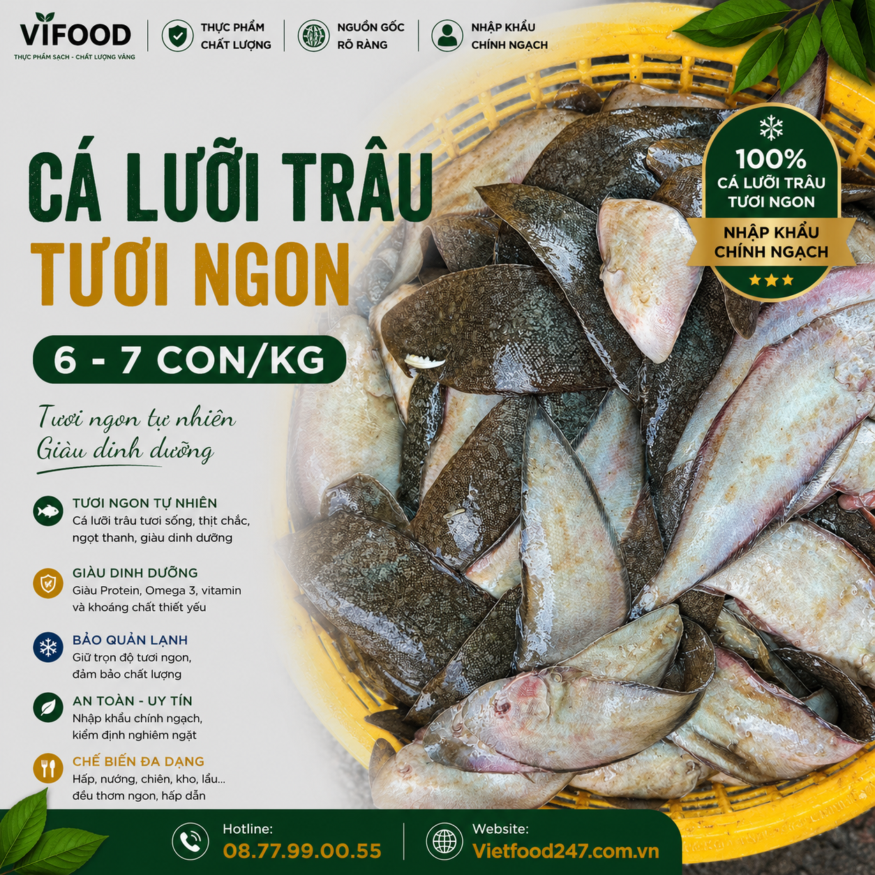 Cá lưỡi trâu tươi 6-7 con/kg
