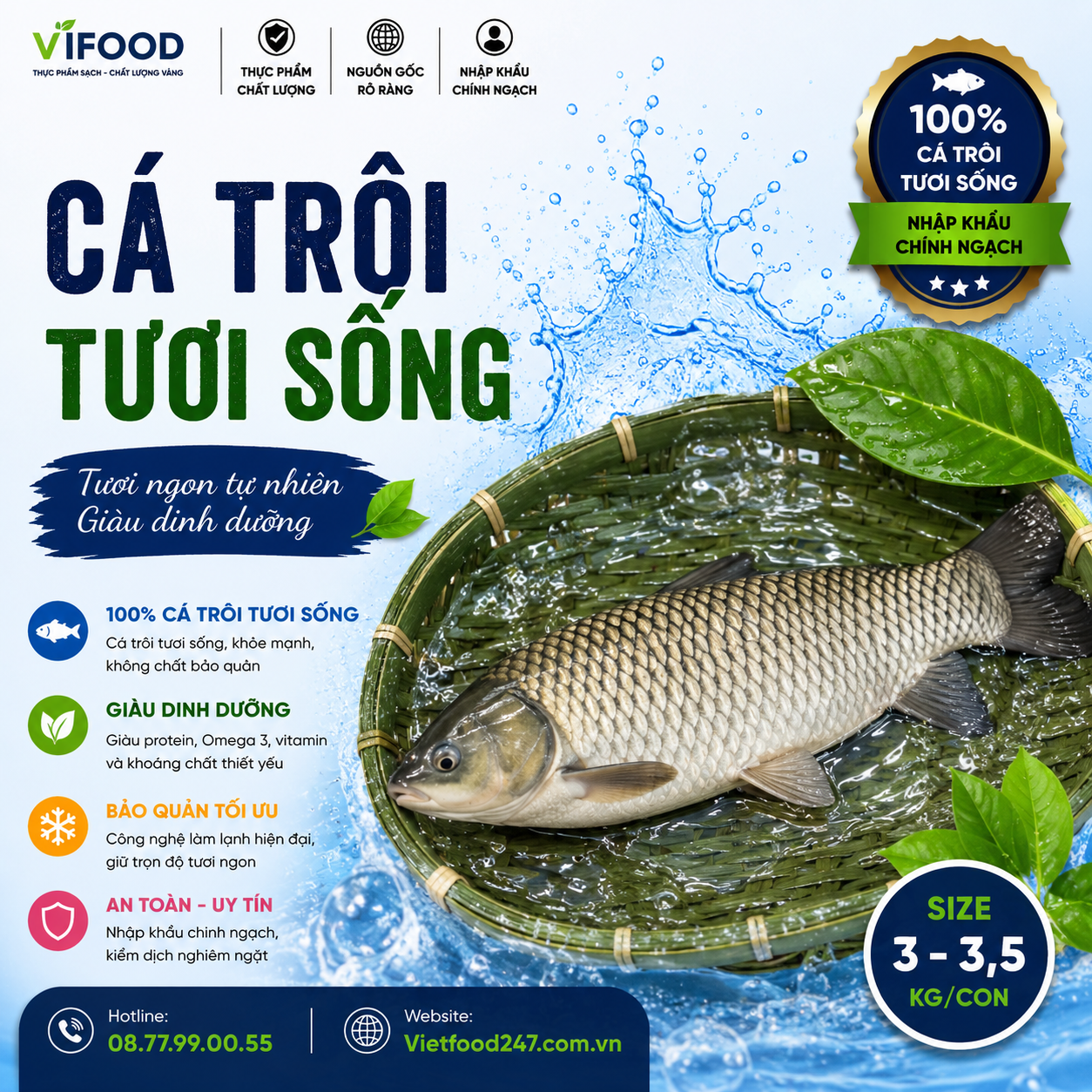 Cá trôi sống 3-3,5 kg/con