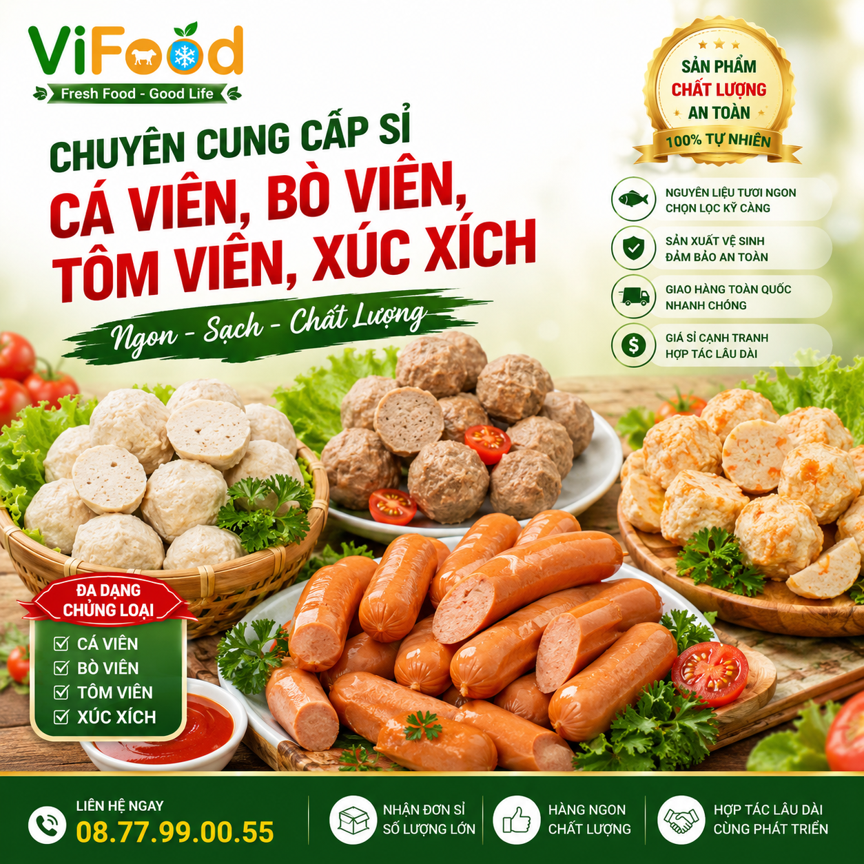 cung cấp sỉ cá viên, bò viên, tôm viên, xúc xích