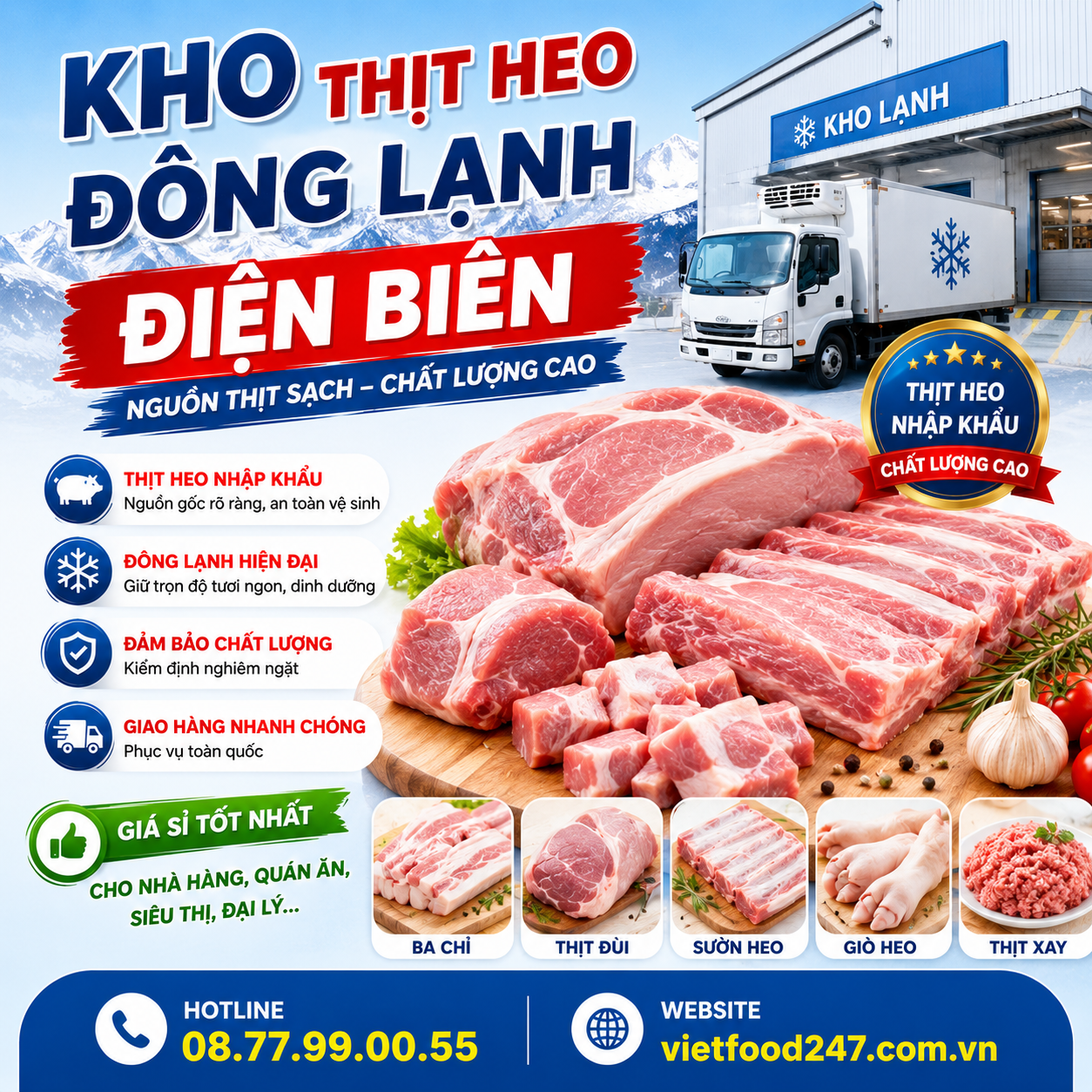 Kho thịt heo đông lạnh Điện Biên