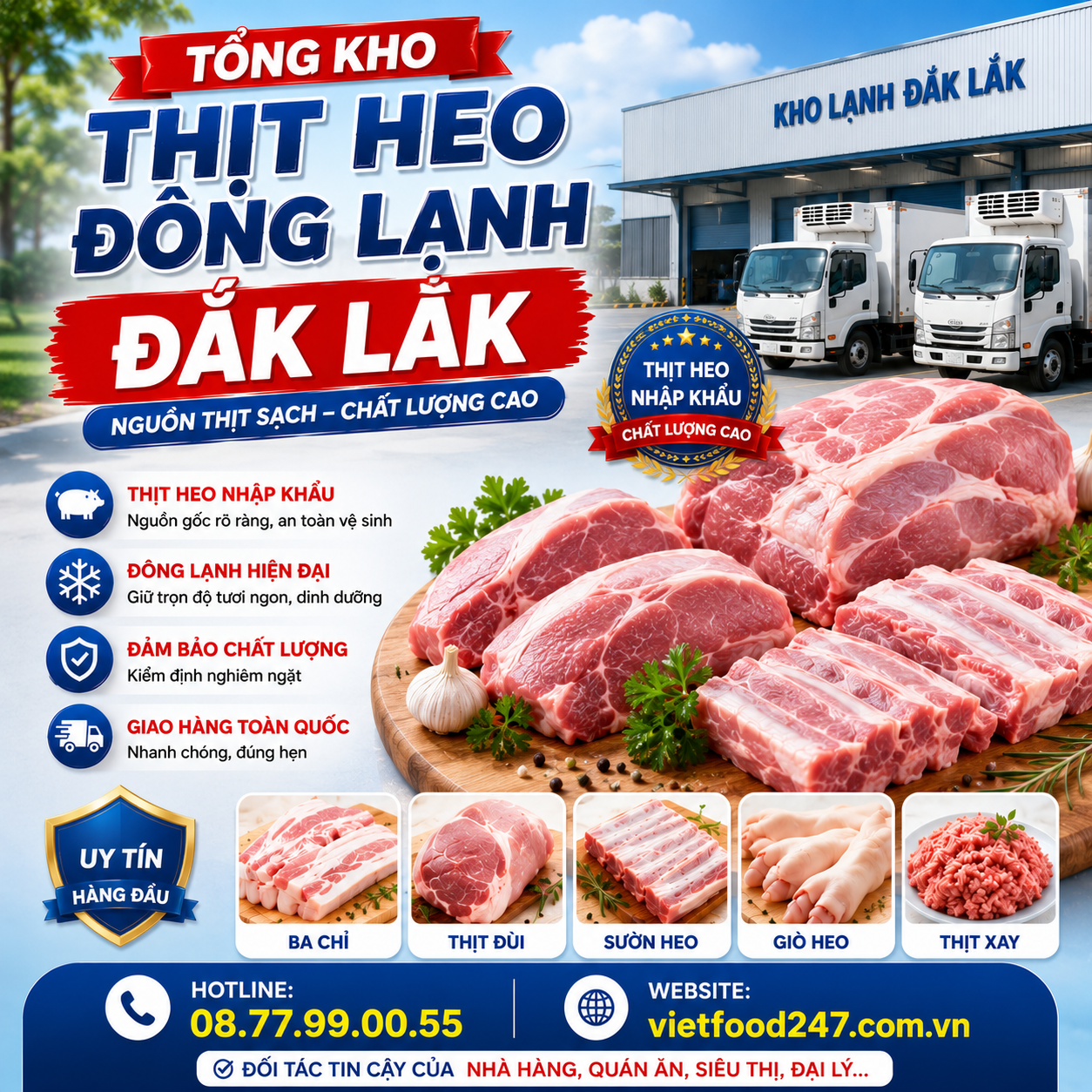 Tổng kho thịt heo đông lạnh Đắk Lắk