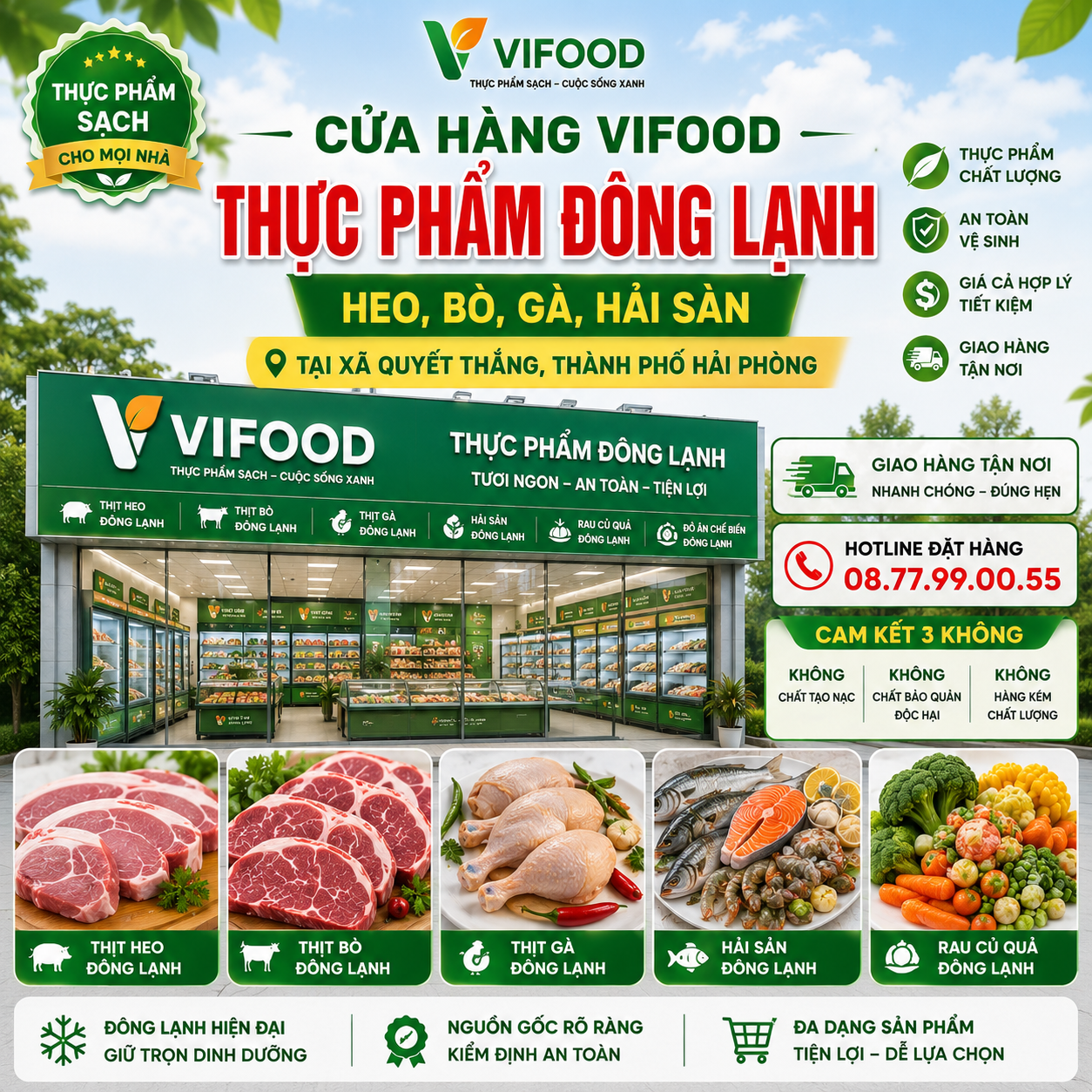  Thực Phẩm Đông Lạnh Heo, Bò, Gà, Hải Sản Tại Xã Quyết Thắng, Thành Phố Hải Phòng