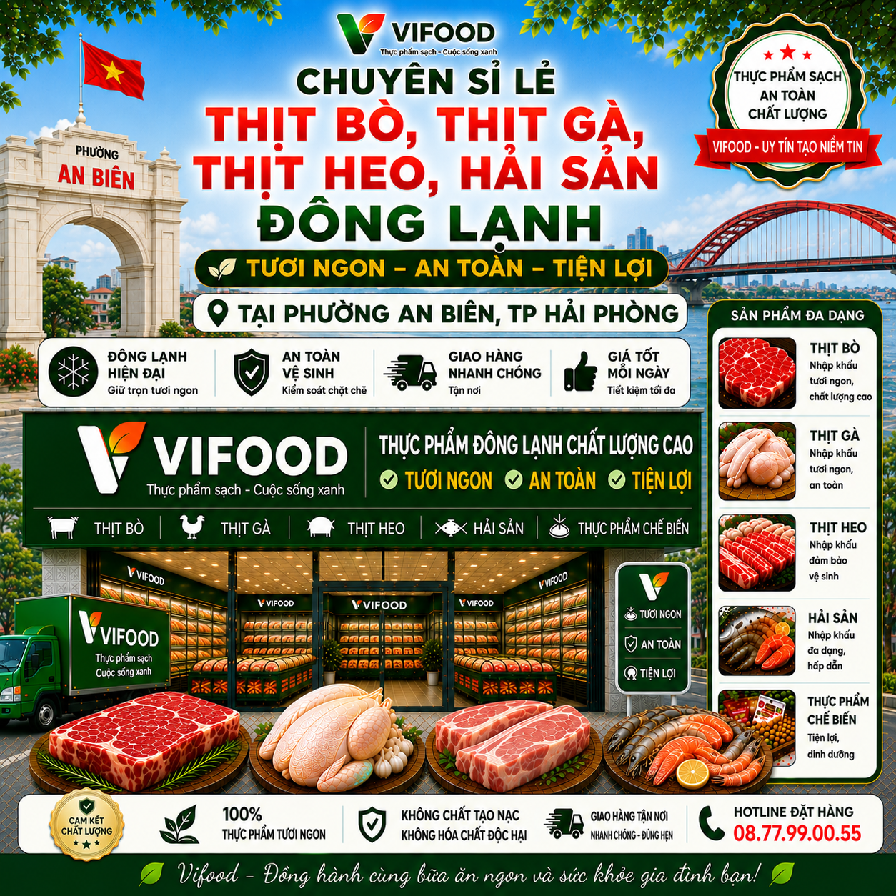 Chuyên Sỉ Lẻ Thịt Bò, Thịt Gà, Thịt Heo, Hải Sản Đông Lạnh tại Phường An Biên, Thành phố Hải Phòng