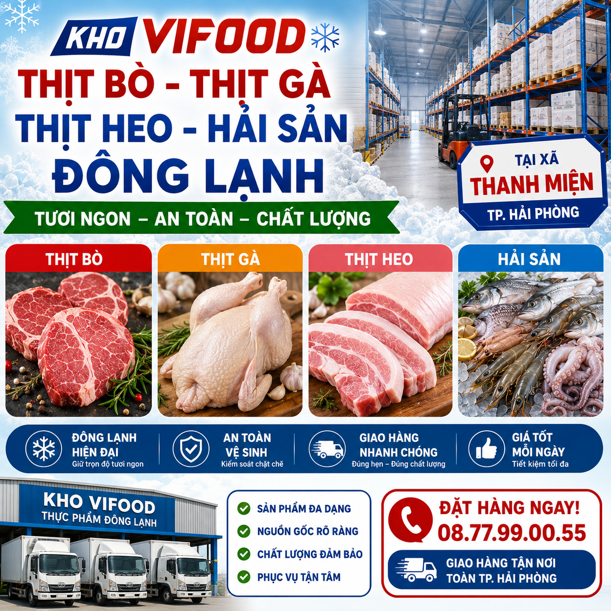 Kho Thịt Bò, Thịt Gà, Thịt Heo, Hải Sản Đông Lạnh tại Xã Thanh Miện, Thành phố Hải Phòng